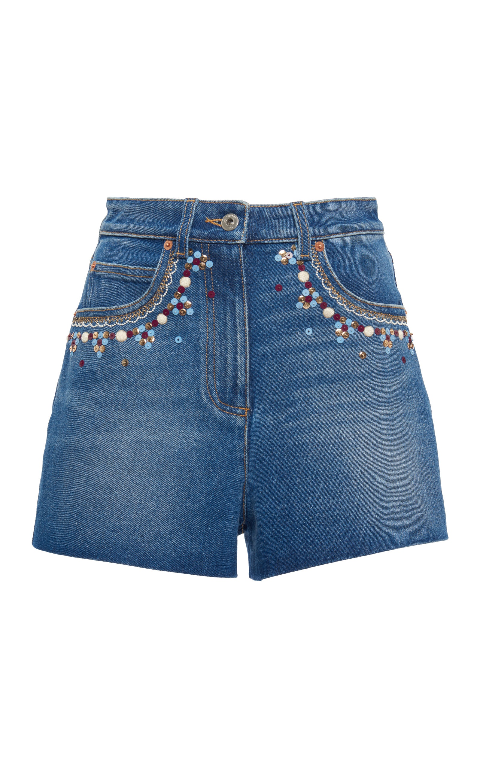 Embellished High-Rise Denim Shorts medium wash - 1