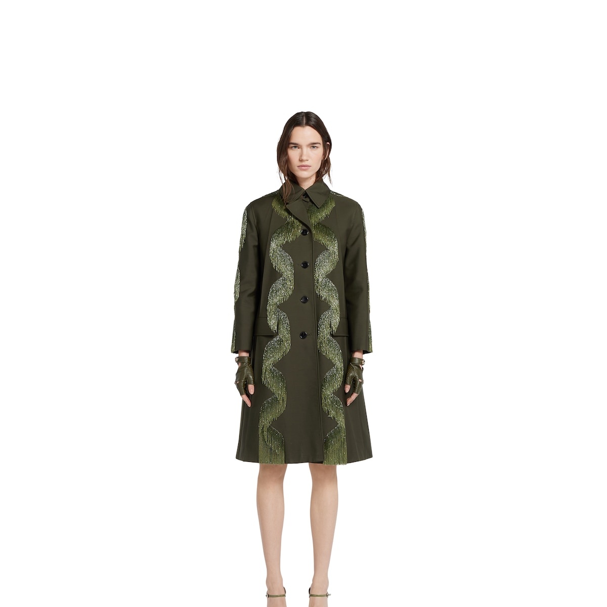 Wool coat with beaded fringe - 3