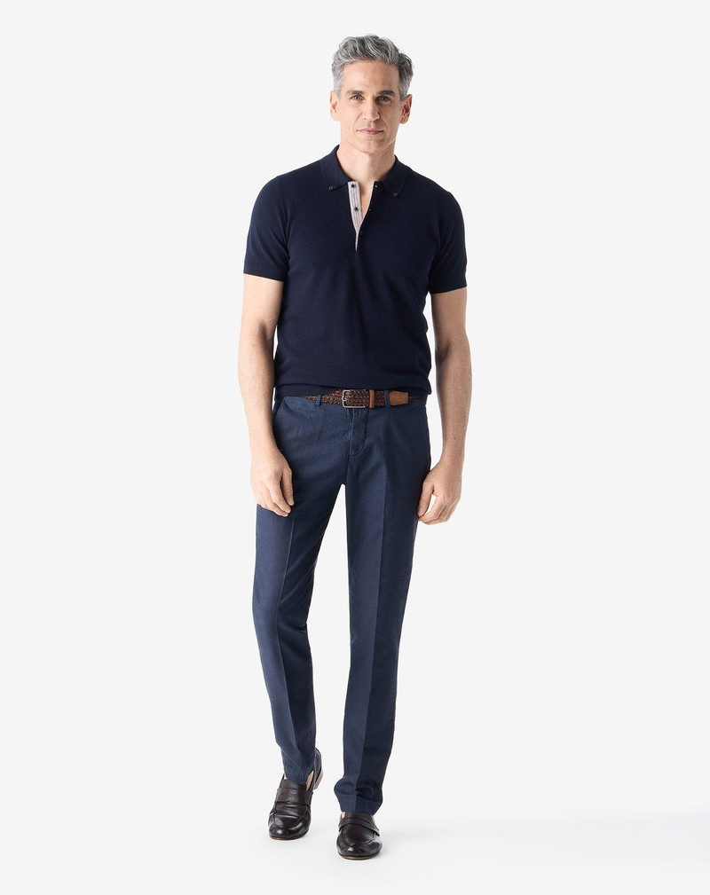 CORNELIANI Garment-dyed navy blue canvas trousers outlook