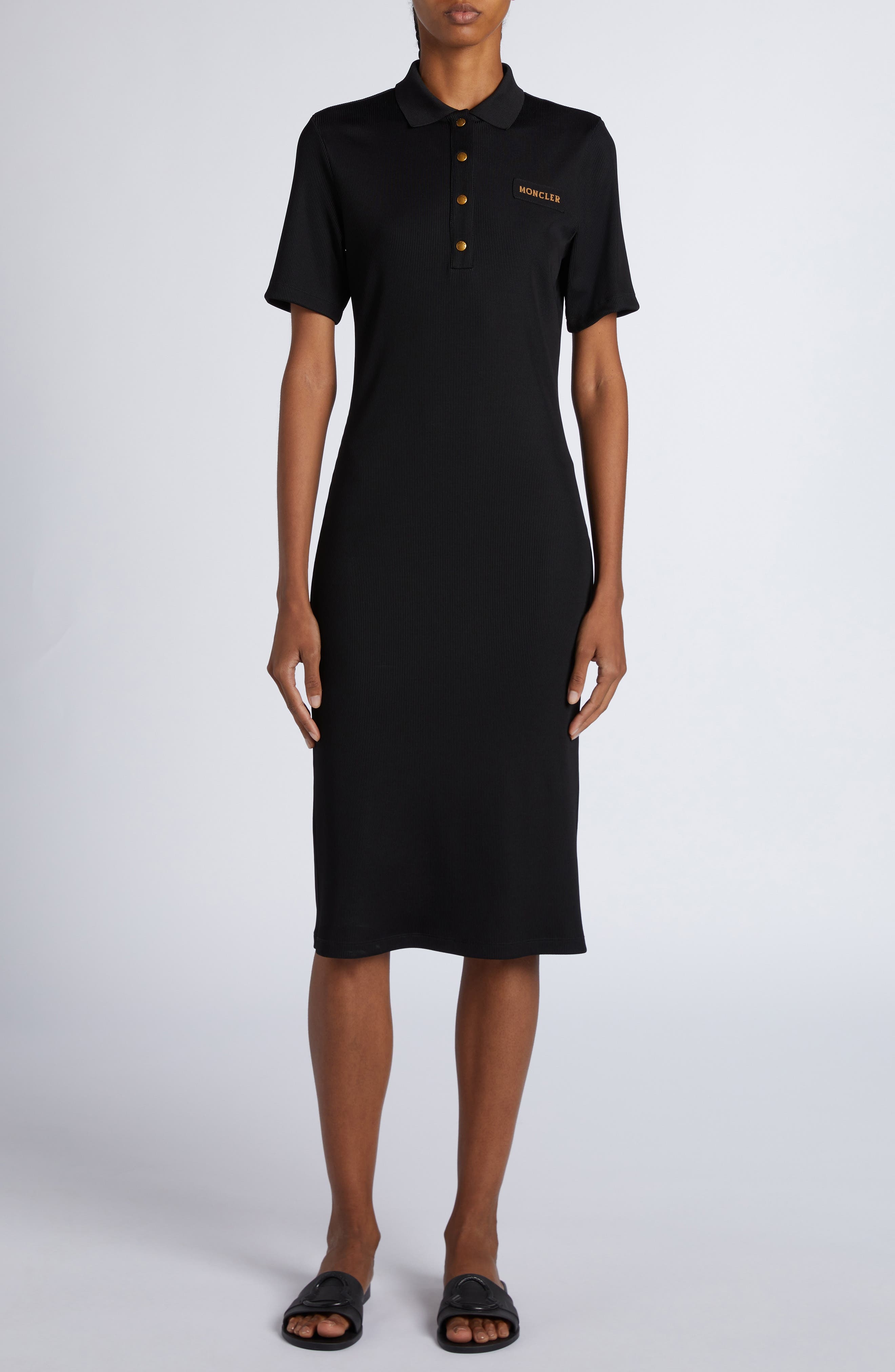 Moncler Rib Knit Polo Dress in Black at Nordstrom - 1