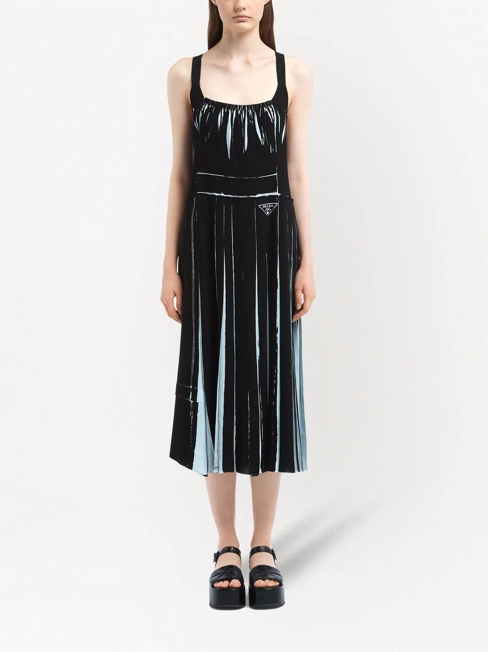 sleeveless printed sablé dress - 2