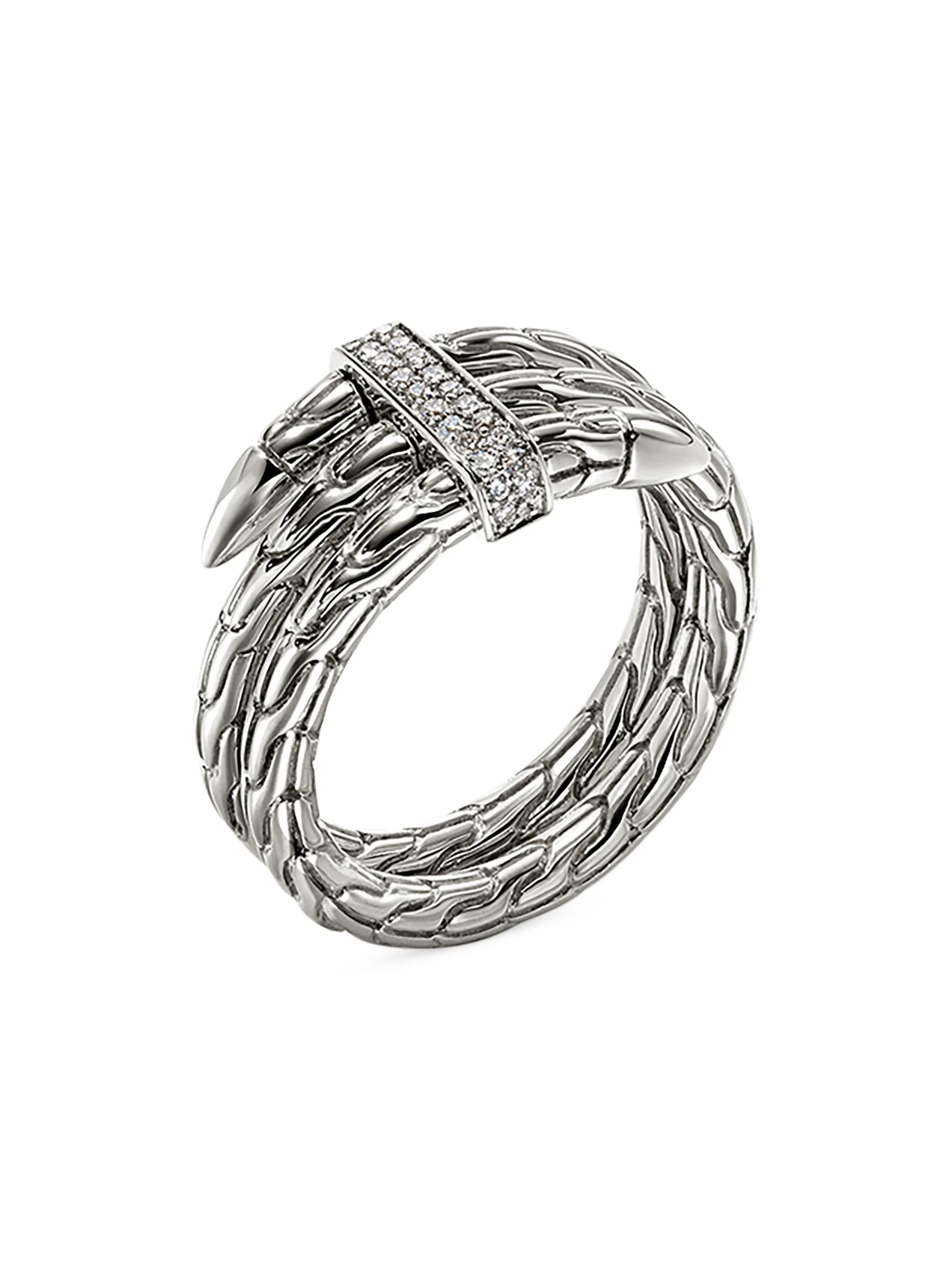 Women's Chain Classic Spear Double Coil Sterling Silver & 0.12 TCW Diamond Ring - Silver - 1