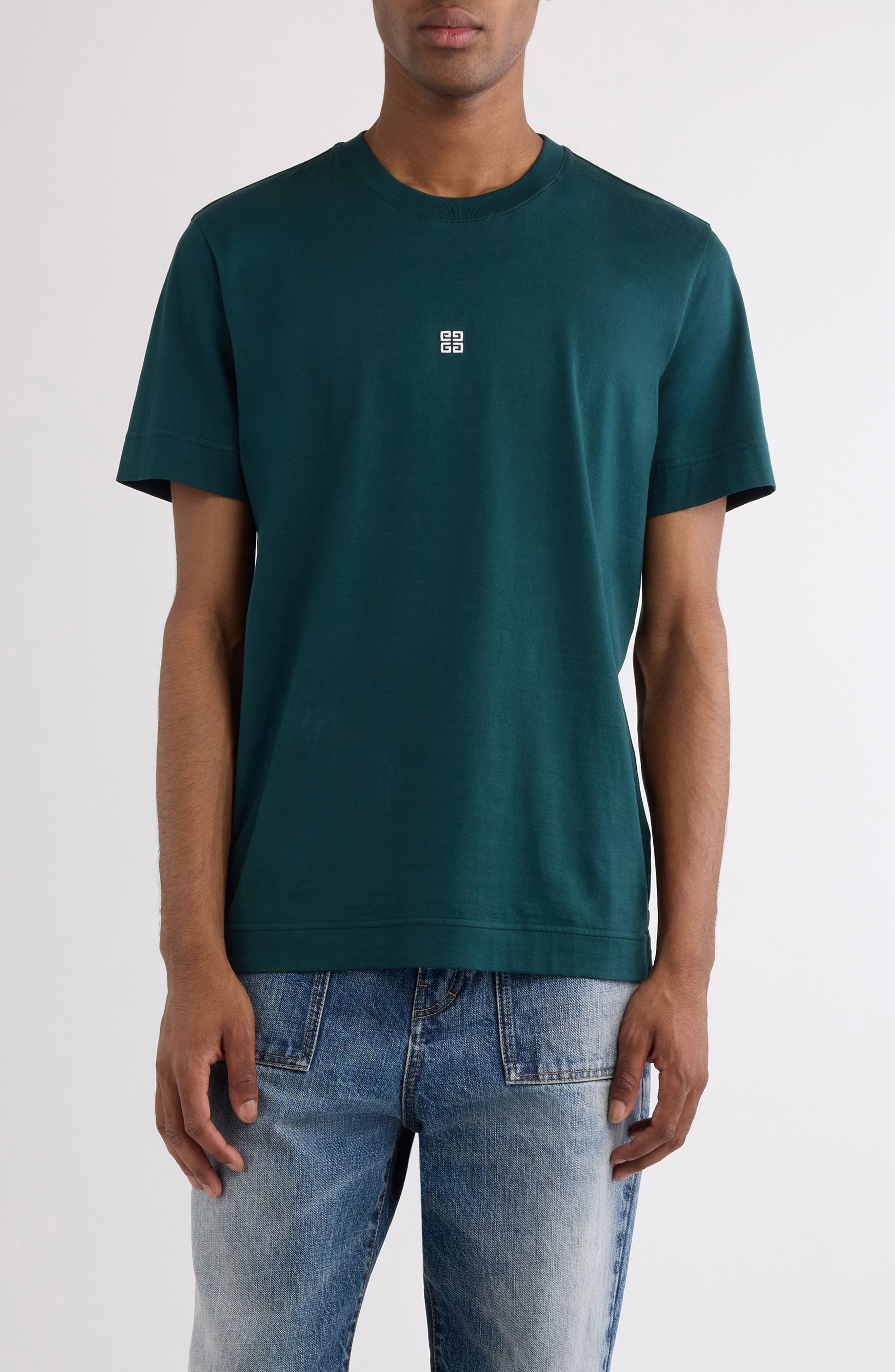 Givenchy Slim Fit 4G Embroidered Cotton T-Shirt in 302-Fir Green at Nordstrom - 1