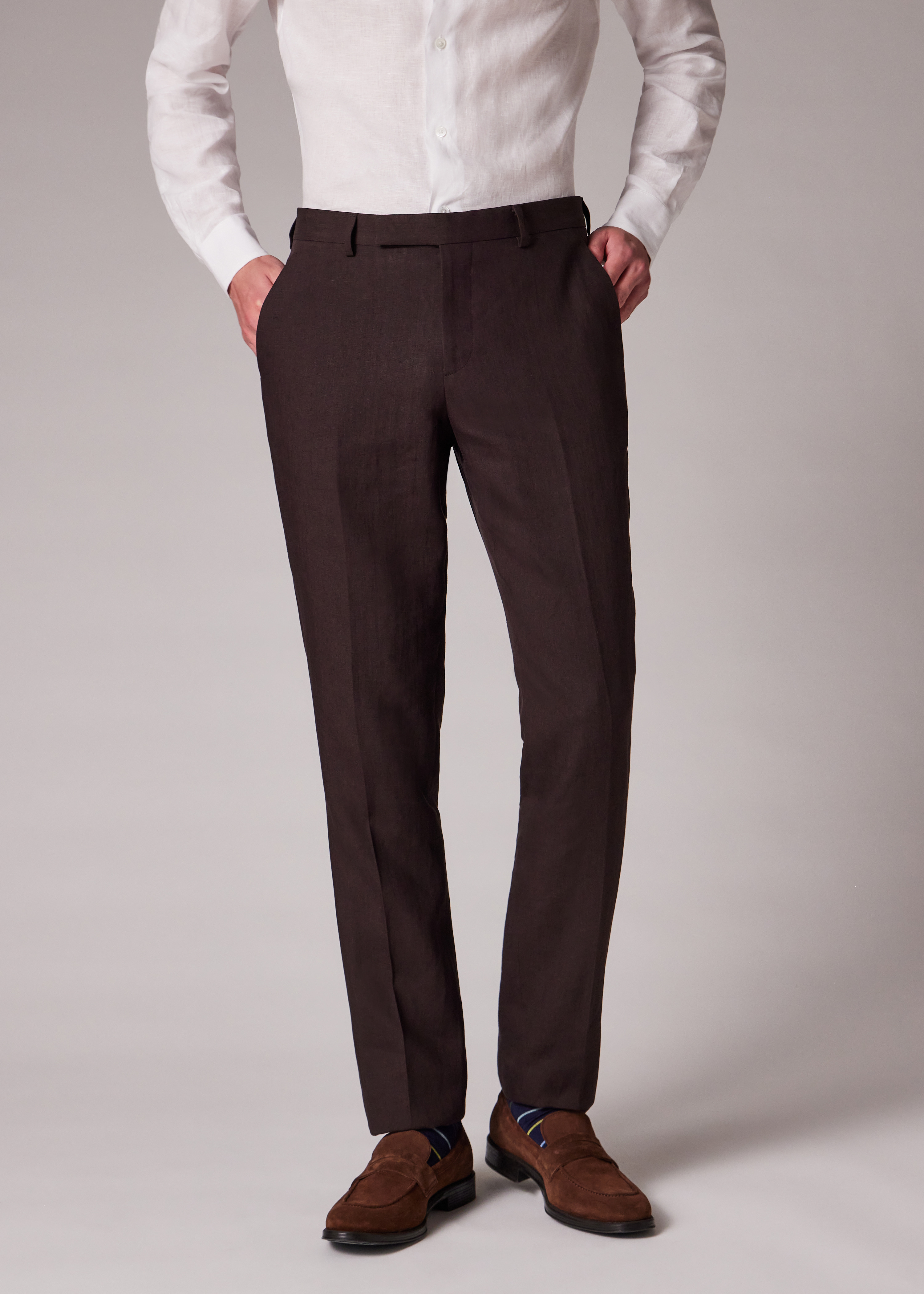 Tapered-Fit Dark Brown Linen Trousers - 3
