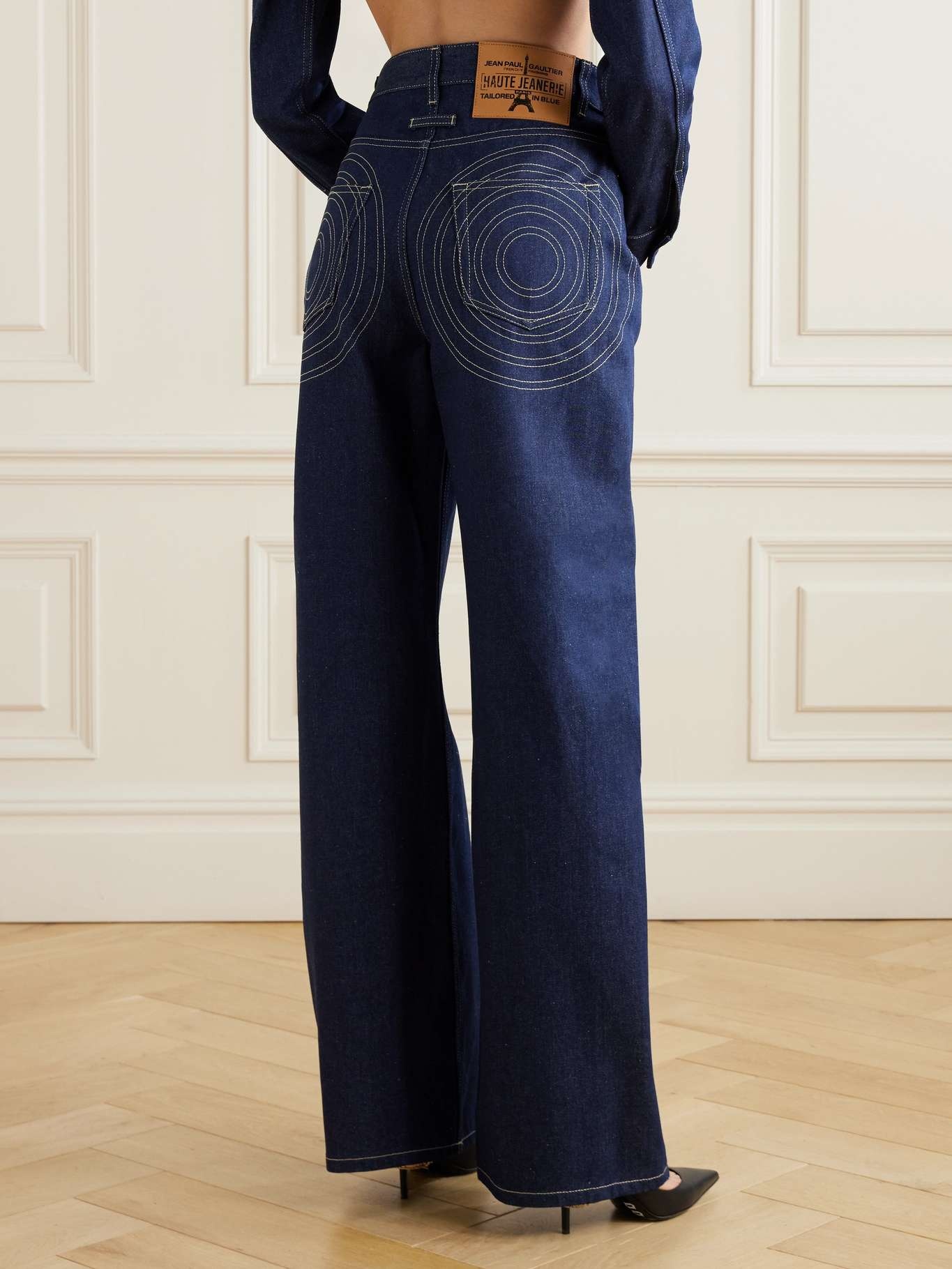 Embroidered high-rise wide-leg jeans - 3