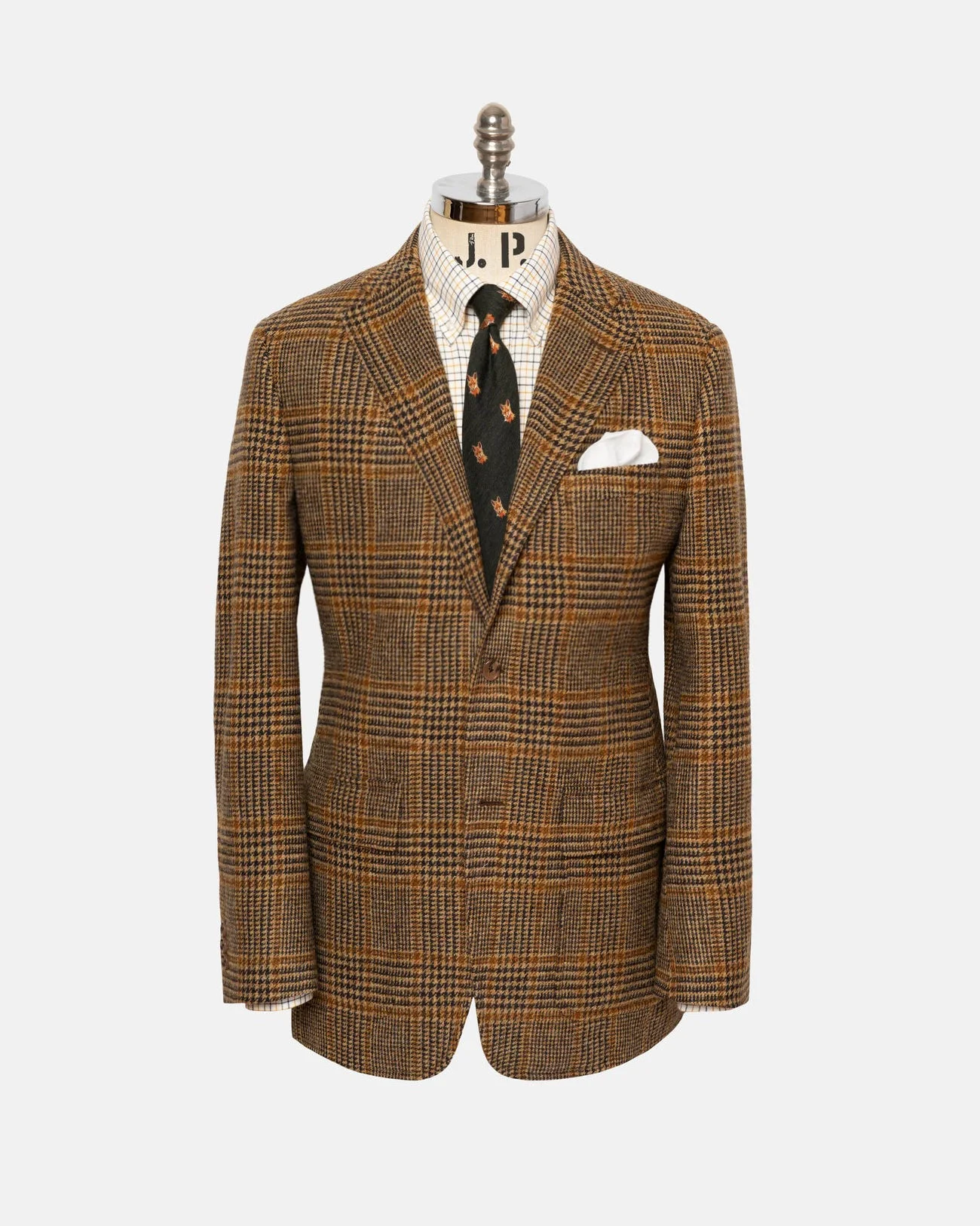 MADE-IN-USA BROWN PRINCE OF WALES CHEVIOT TWEED SPORT COAT - 1