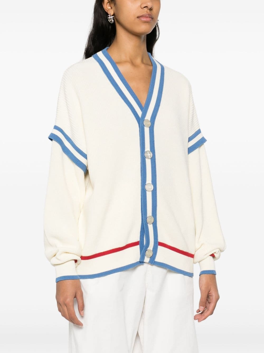 logo-patch cotton cardigan - 3