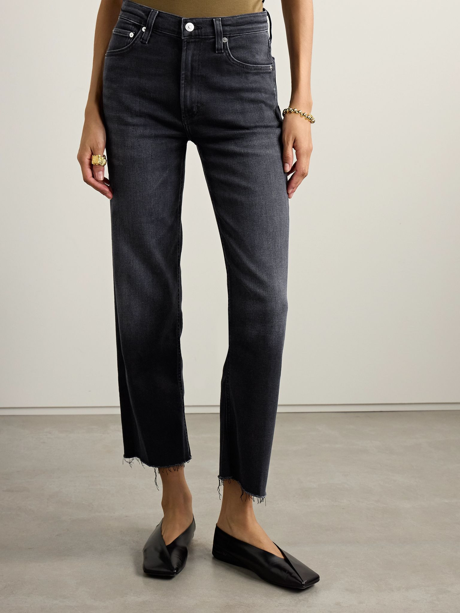Palma frayed high-rise straight-leg jeans Black - 3