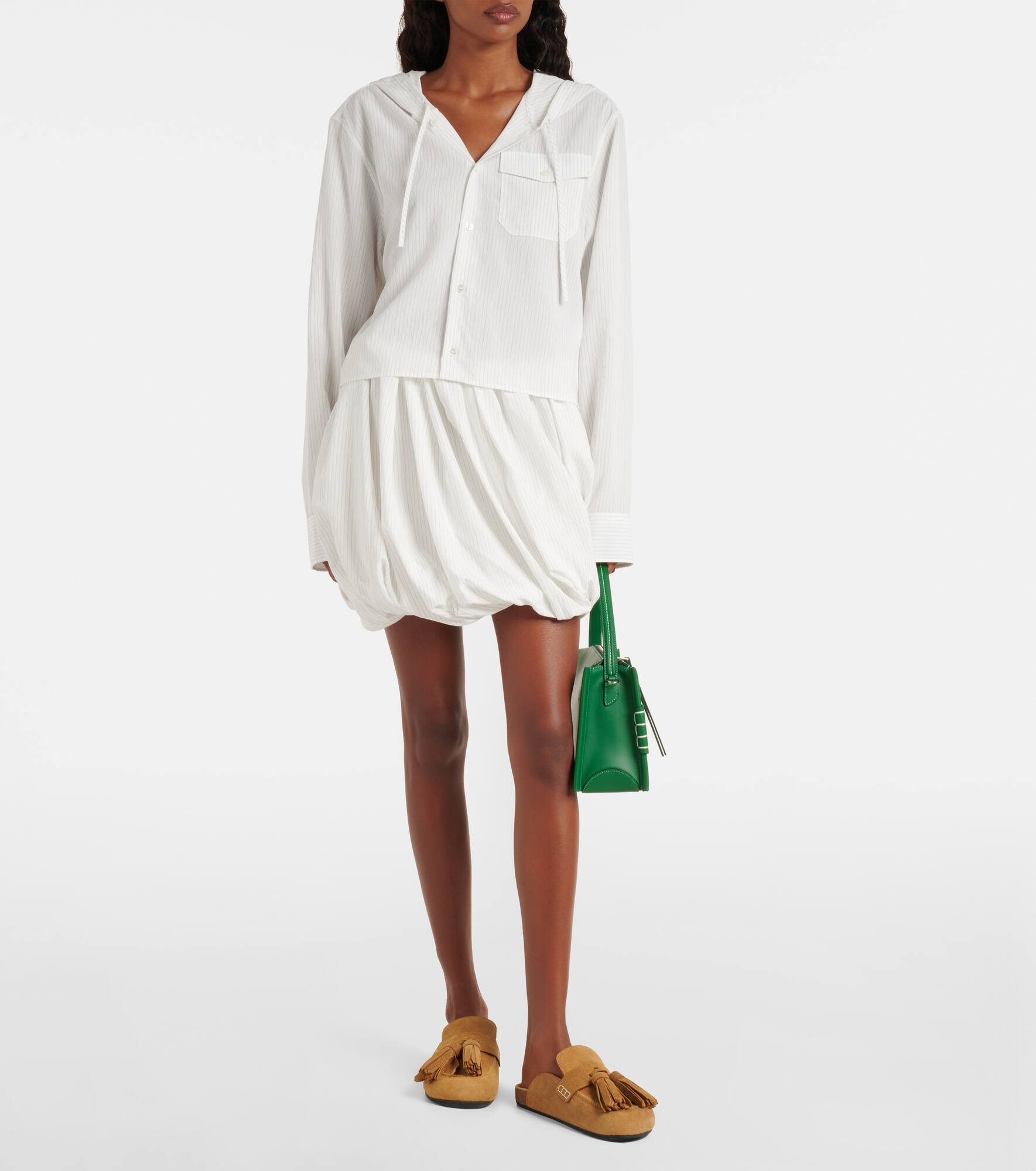 Pinstripe cropped hooded shirt - 7