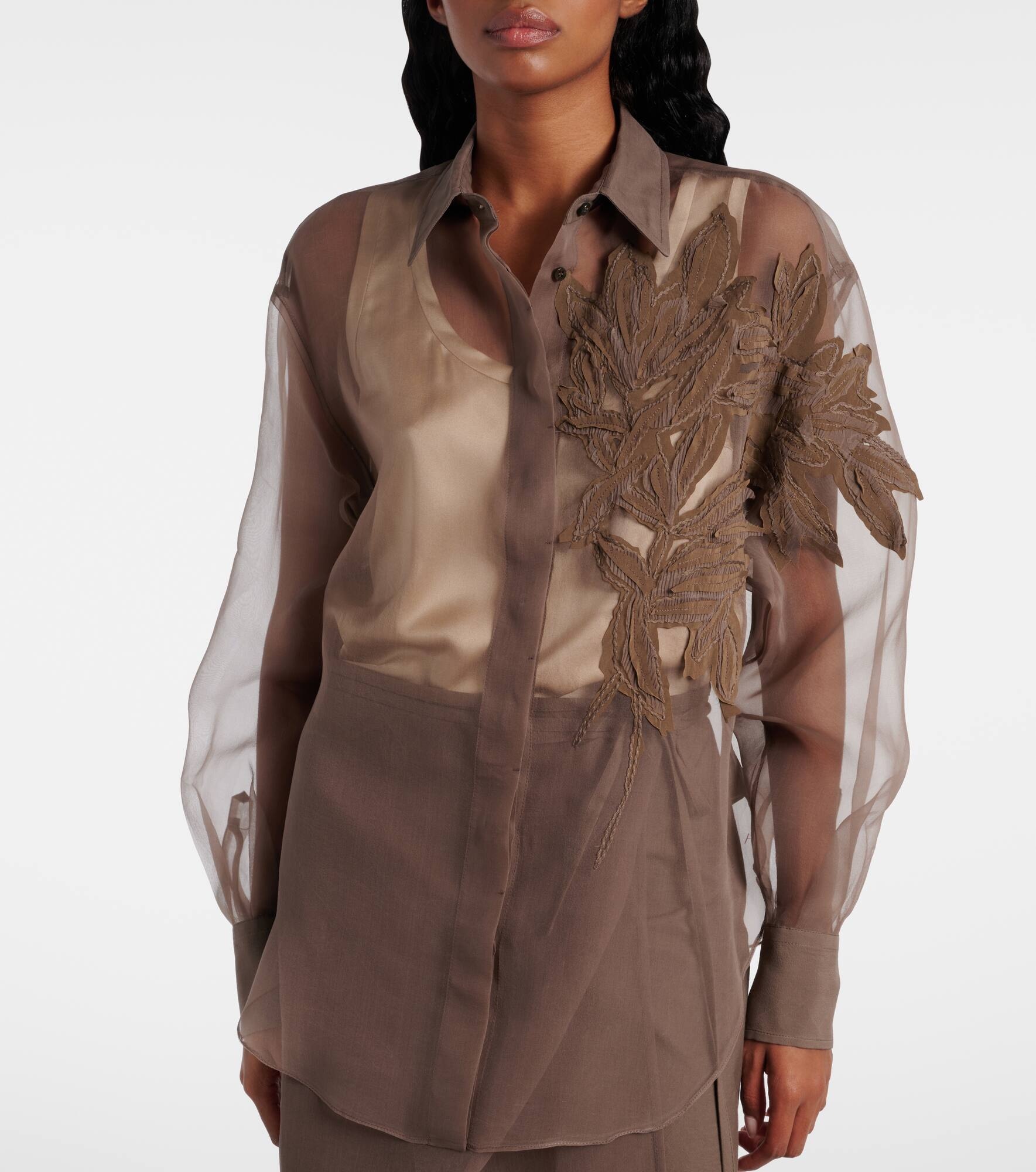 Herbarium-appliqué silk shirt - 6