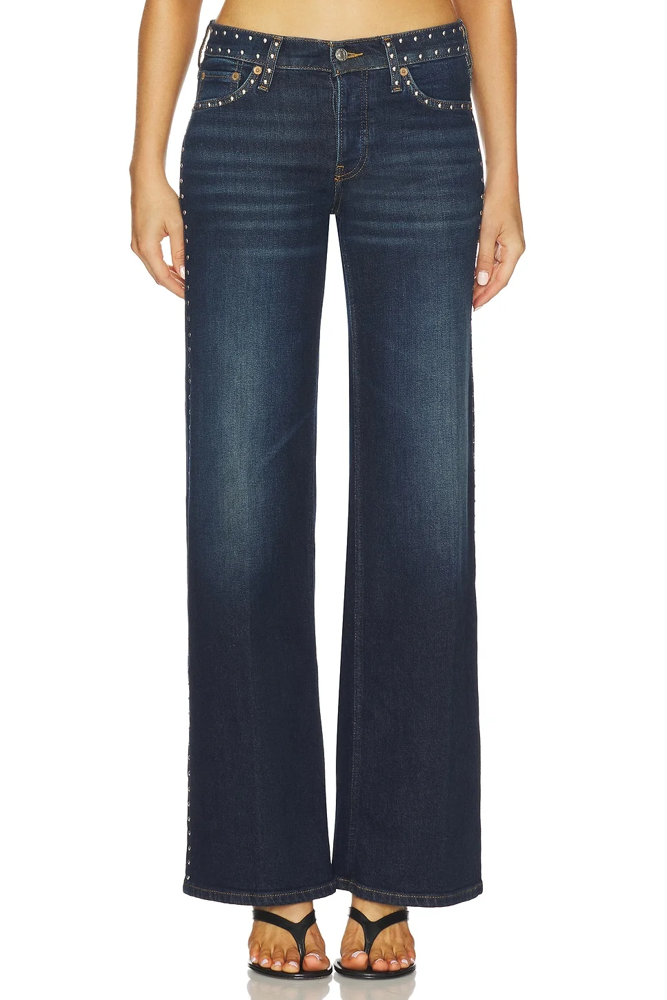 Studded Mid Rise Wide Leg Jeans - 1