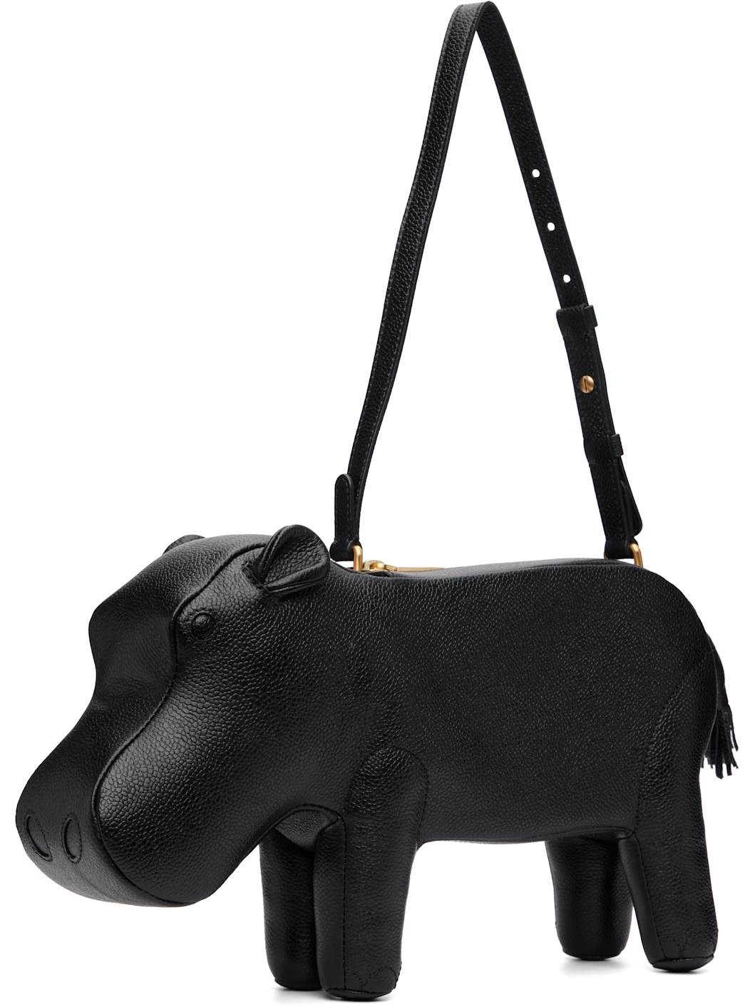Black Pebble Grain Hippo Baguette Bag - 3