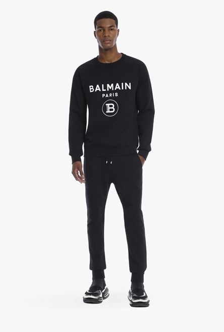 Black eco-designed cotton sweatpants with white Balmain Paris logo - 2