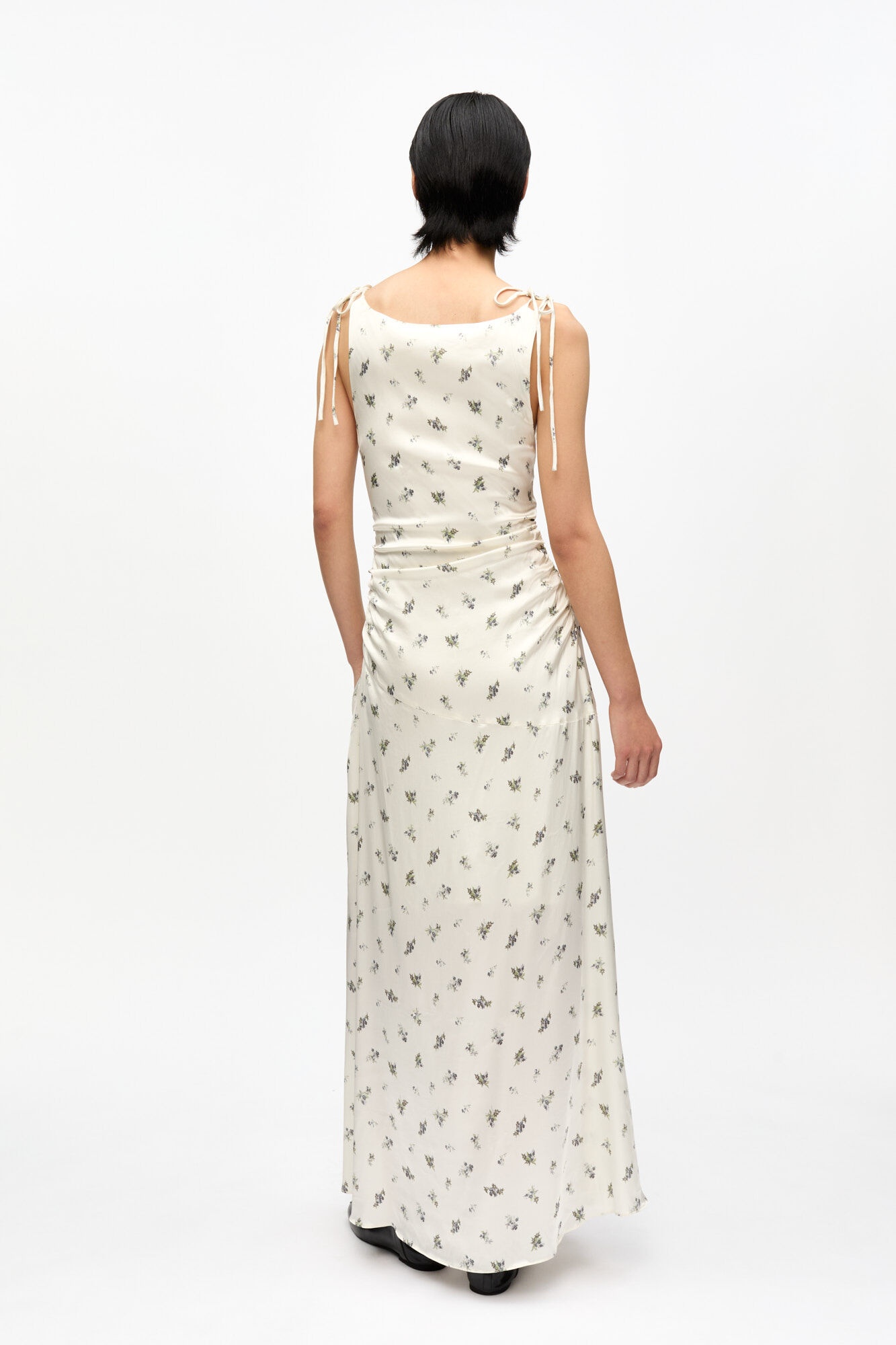 WHITE SATIN GATHERED DRESS - 3