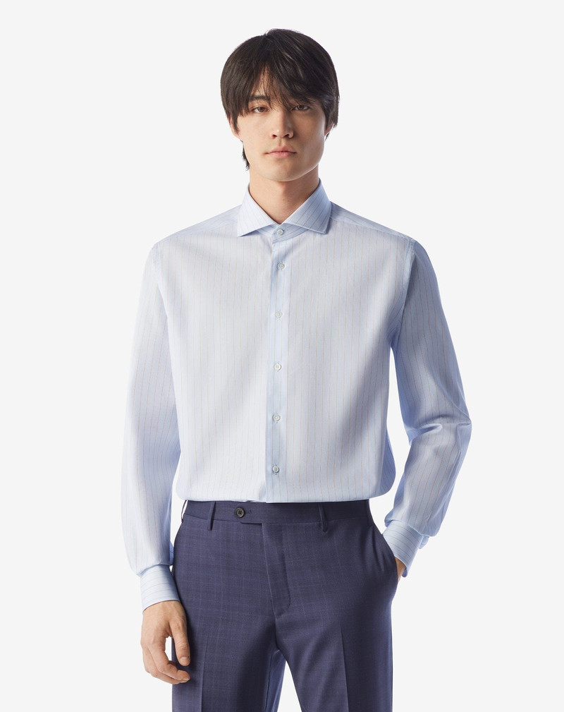 CORNELIANI Cotton shirt with light blue and brown stripes outlook