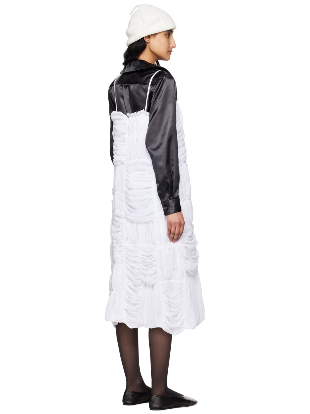 White Gathered Midi Dress - 3