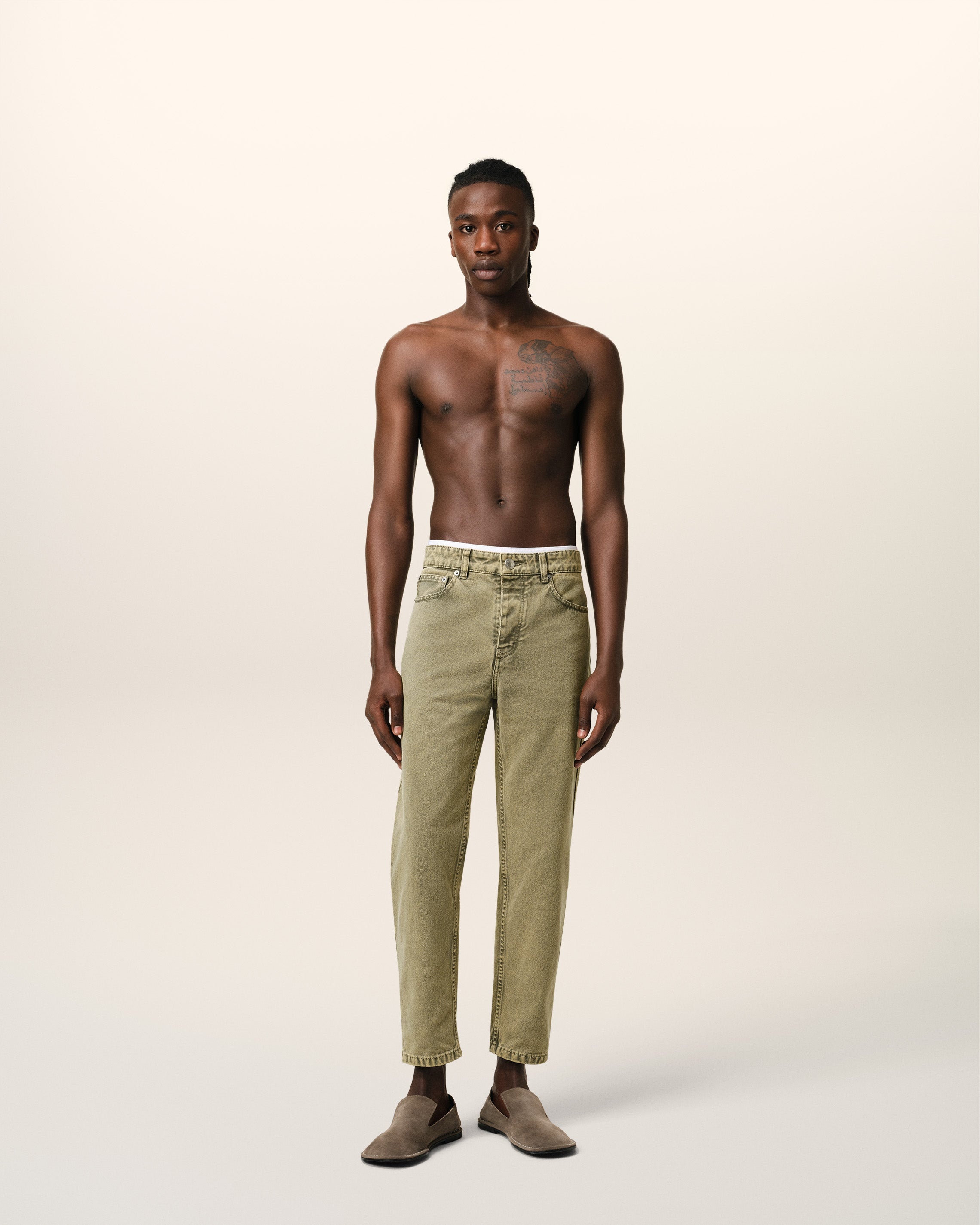 GREEN COTTON TAPERED FIT JEANS - 2