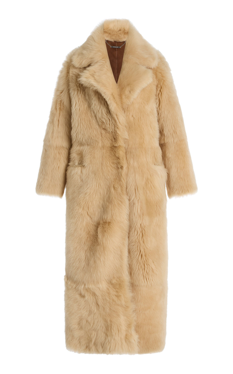 Evita Long Shearling Coat ivory 1