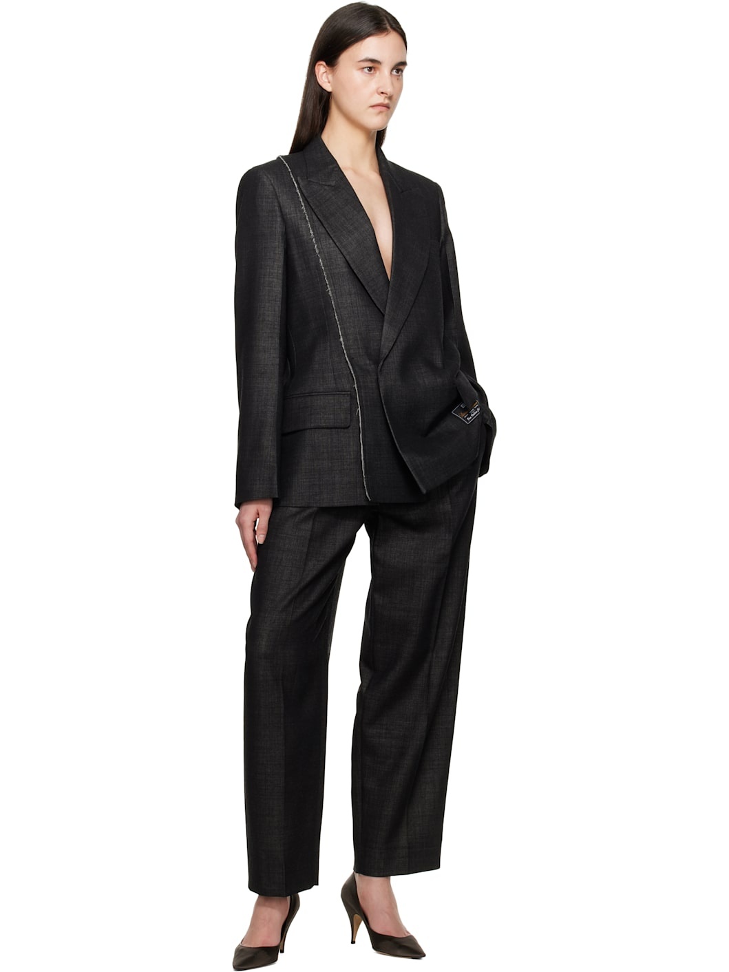Black Seam Detail Blazer - 4