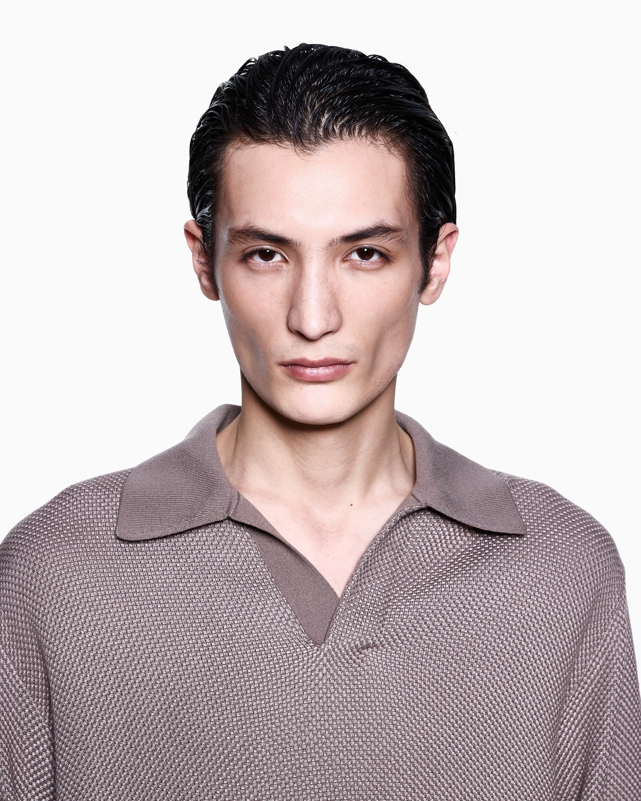 MICRO JACQUARD VIRGIN WOOL AND VISCOSE POLO JUMPER - 5