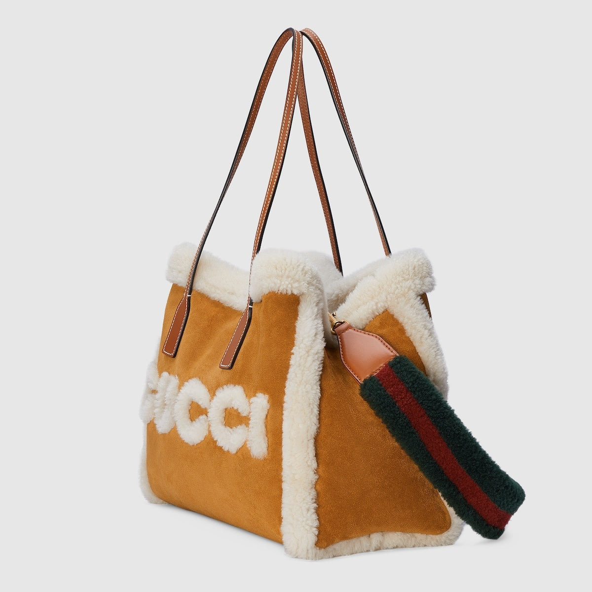 Gucci Logo suede bonded with shearling Tote - 2