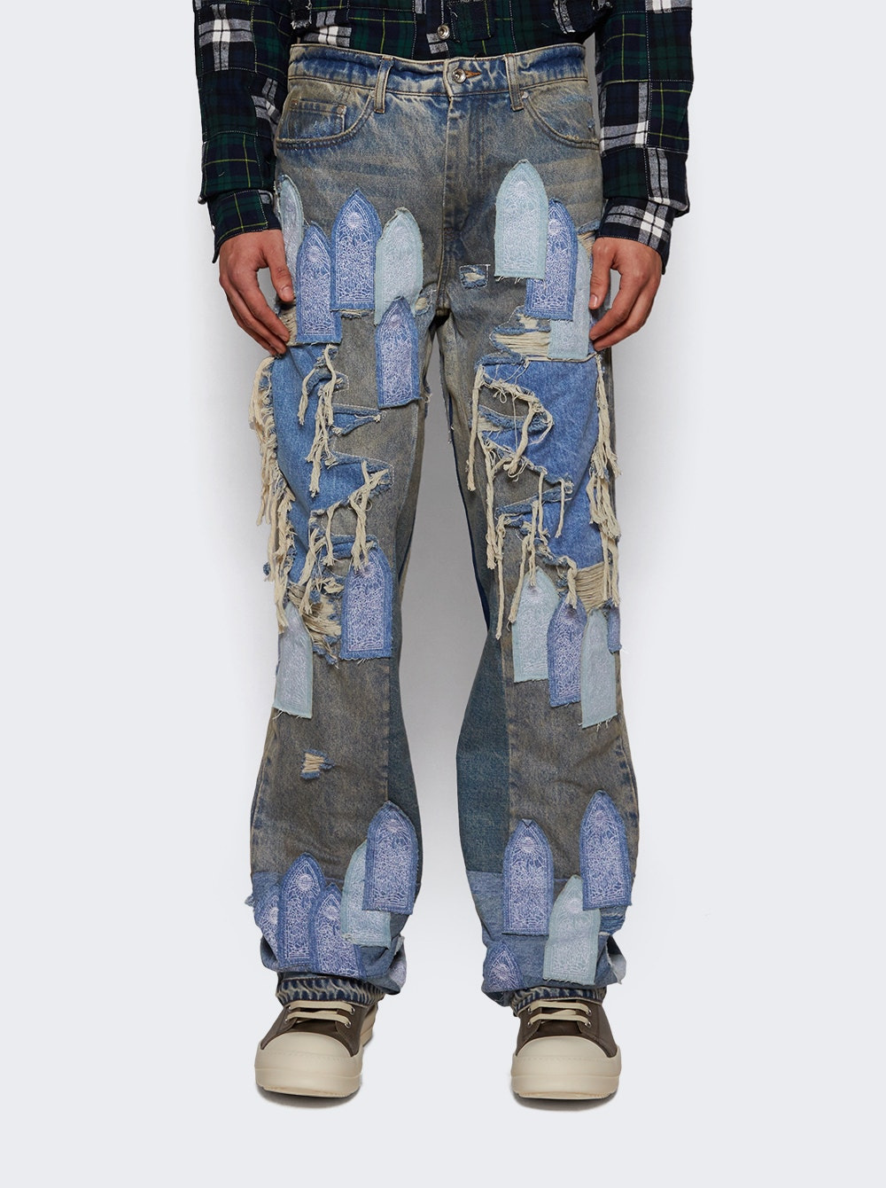 Patched Arch Repaired Blowout Jeans Blue - 2