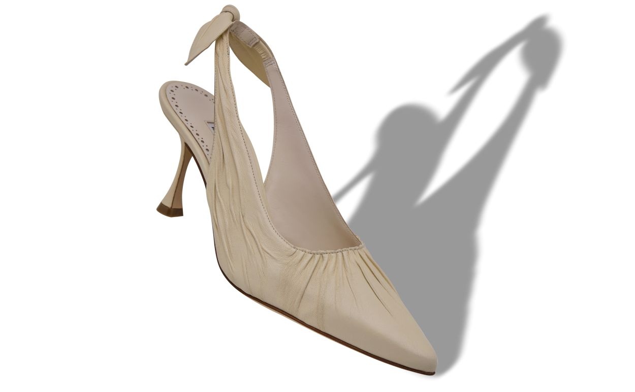 Light Cream Nappa Leather Slingback Pumps - 2