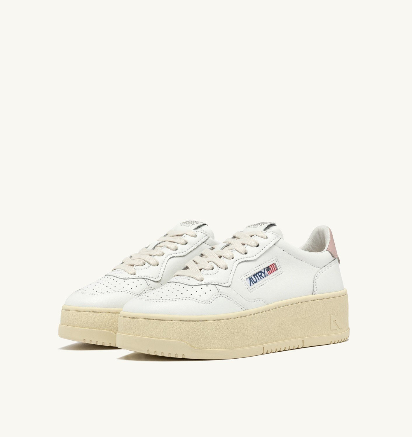 MEDALIST PLATFORM SNEAKERS IN WHITE AND POWDER PINK LEATHER - 2