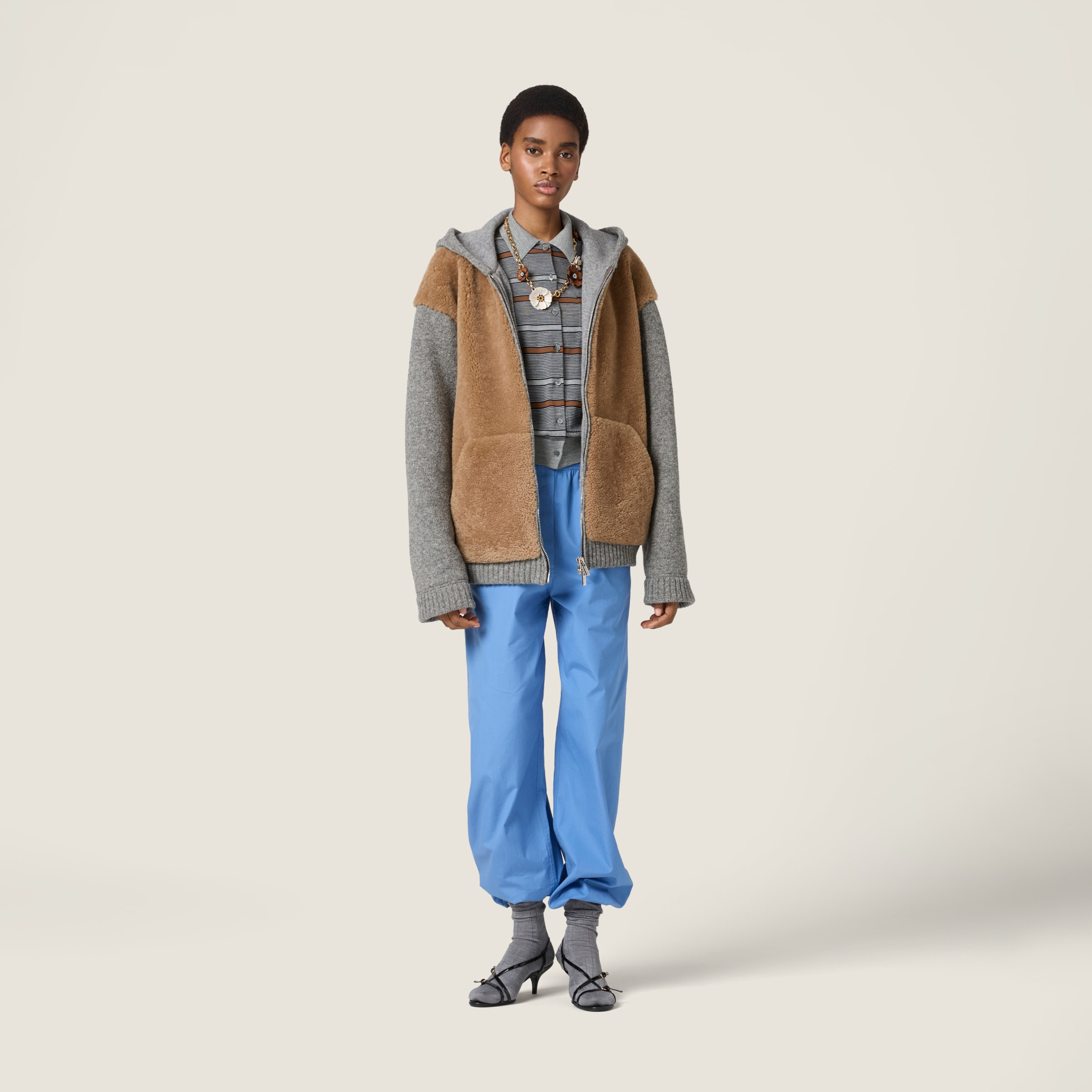 Wool, cashmere and shearling zipper blouson jacket - 2