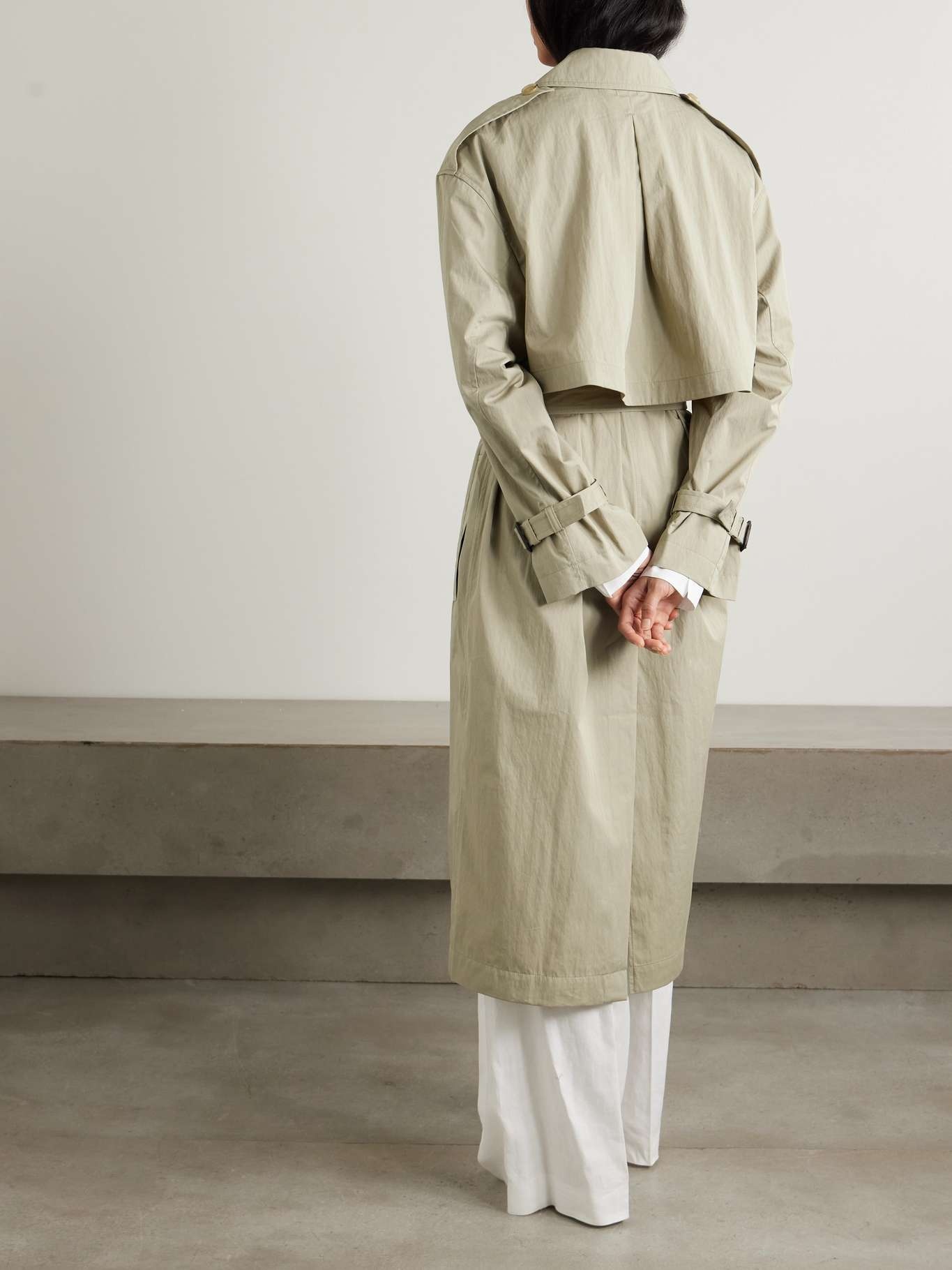 Belted organic cotton-blend trench coat Beige - 4