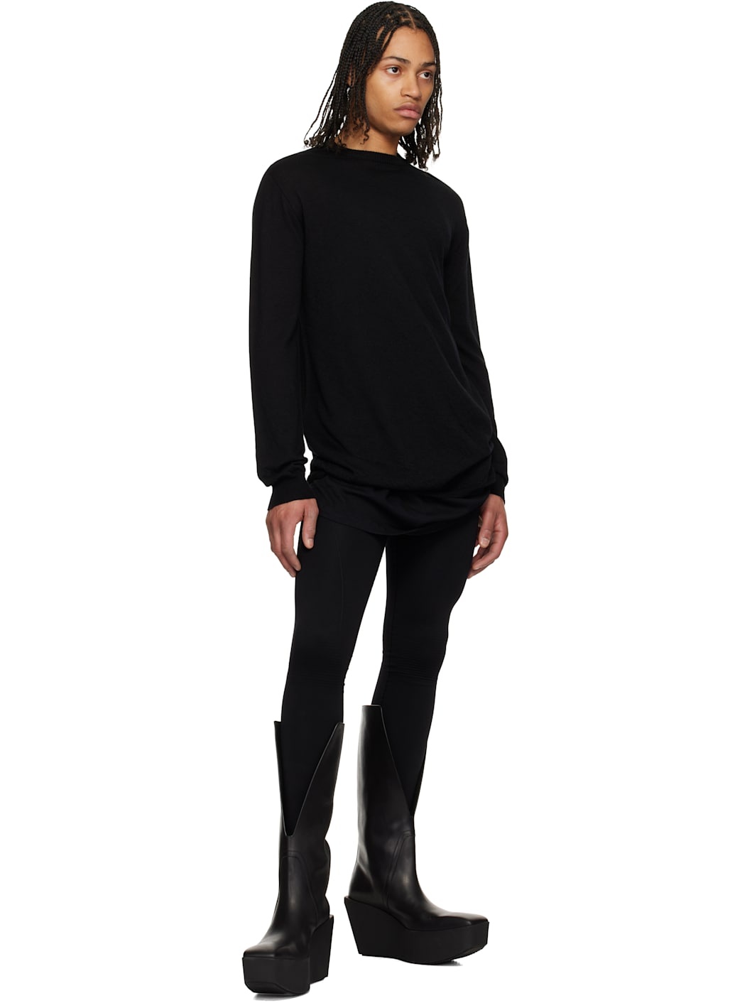 Black Hollywood Sliver Platform Winged Kowboys Tall Boots - 5