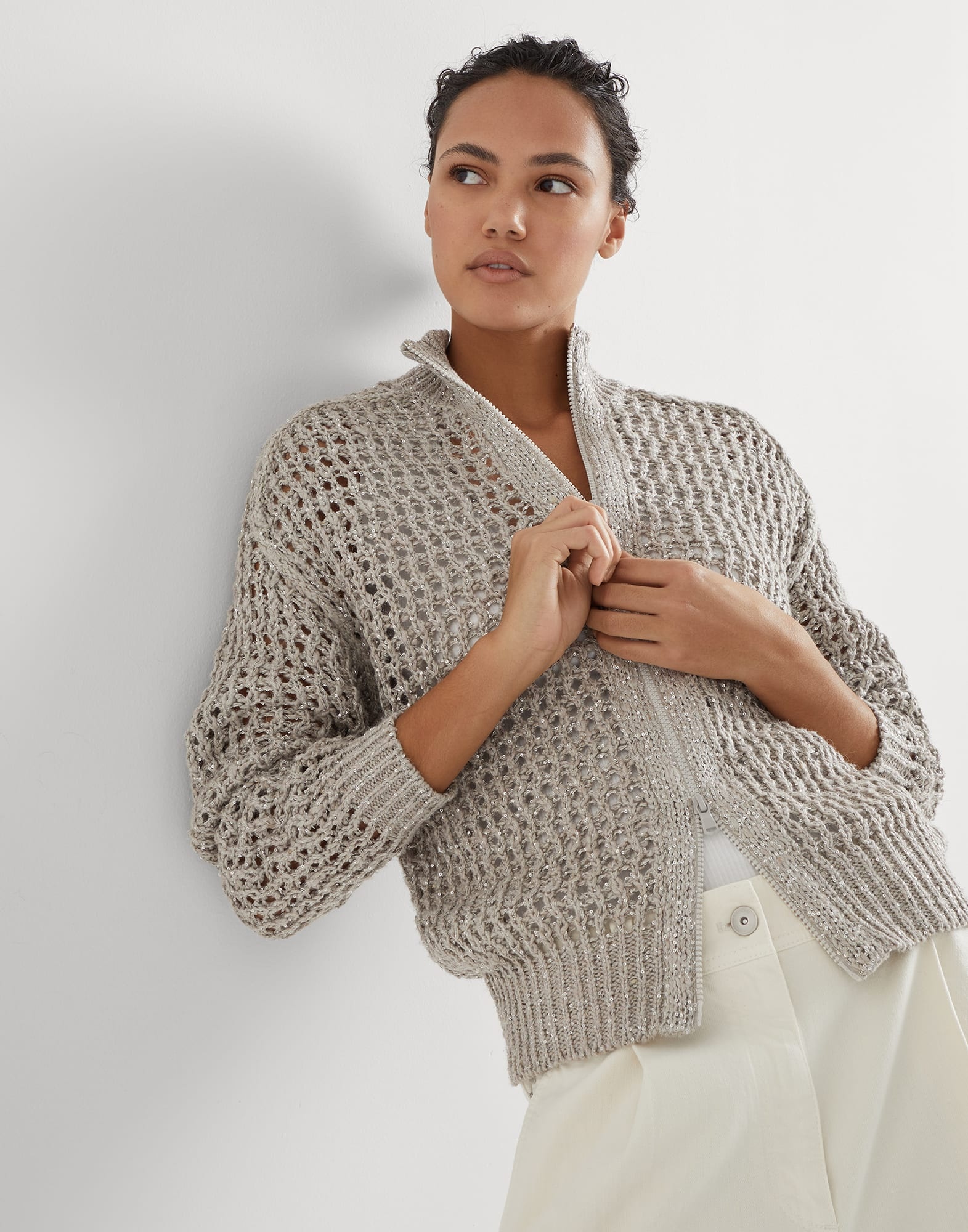 Silk and linen rustic dazzling net cardigan - 4