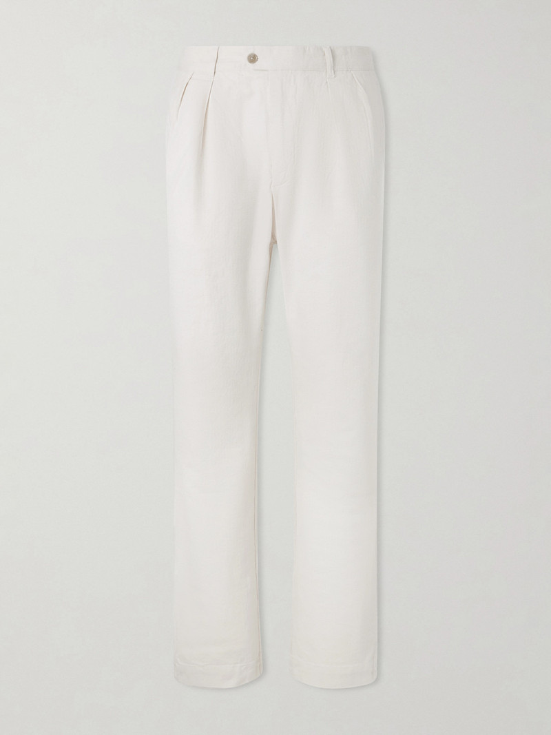 Trunk Straight-Leg Pleated Cotton Woven Trousers 1
