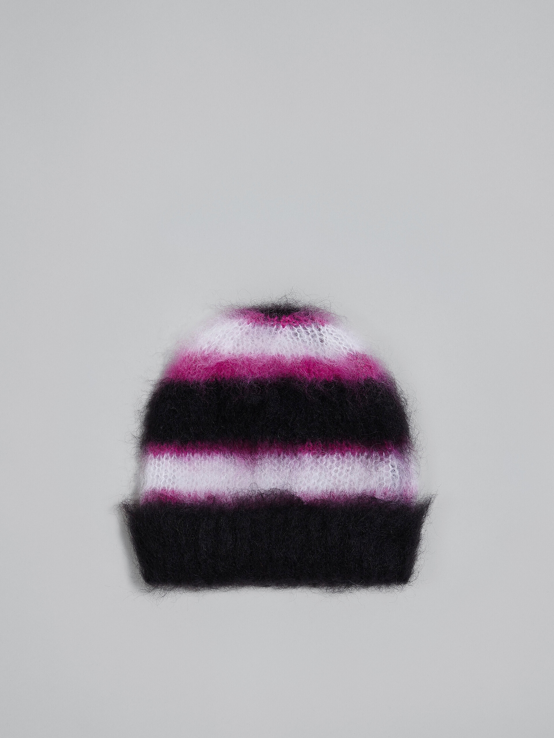 BLACK STRIPED MOHAIR AND WOOL BEANIE - 3
