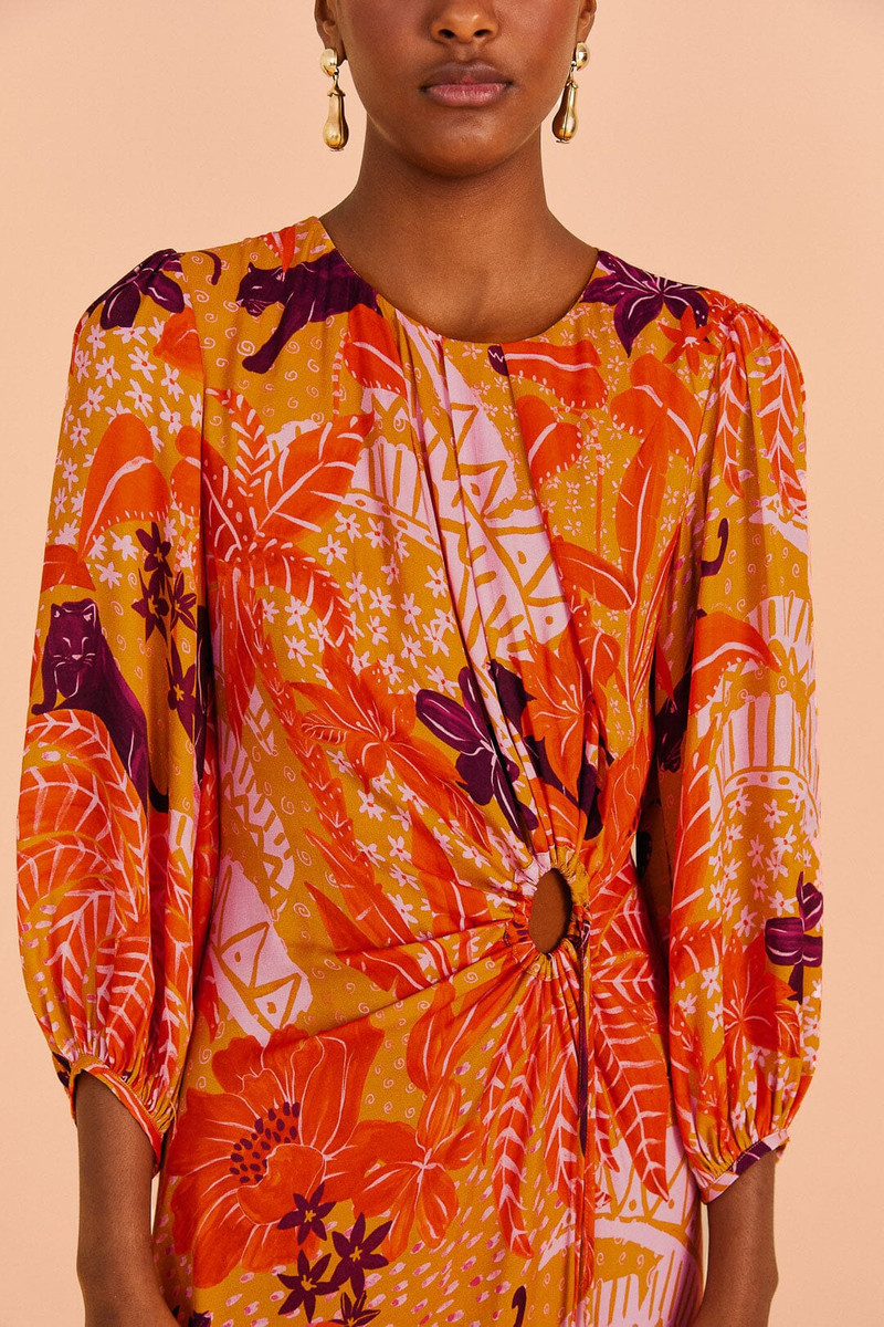 Beige Jungle Panther Lenzing™ Ecovero™ Viscose Midi Dress 3