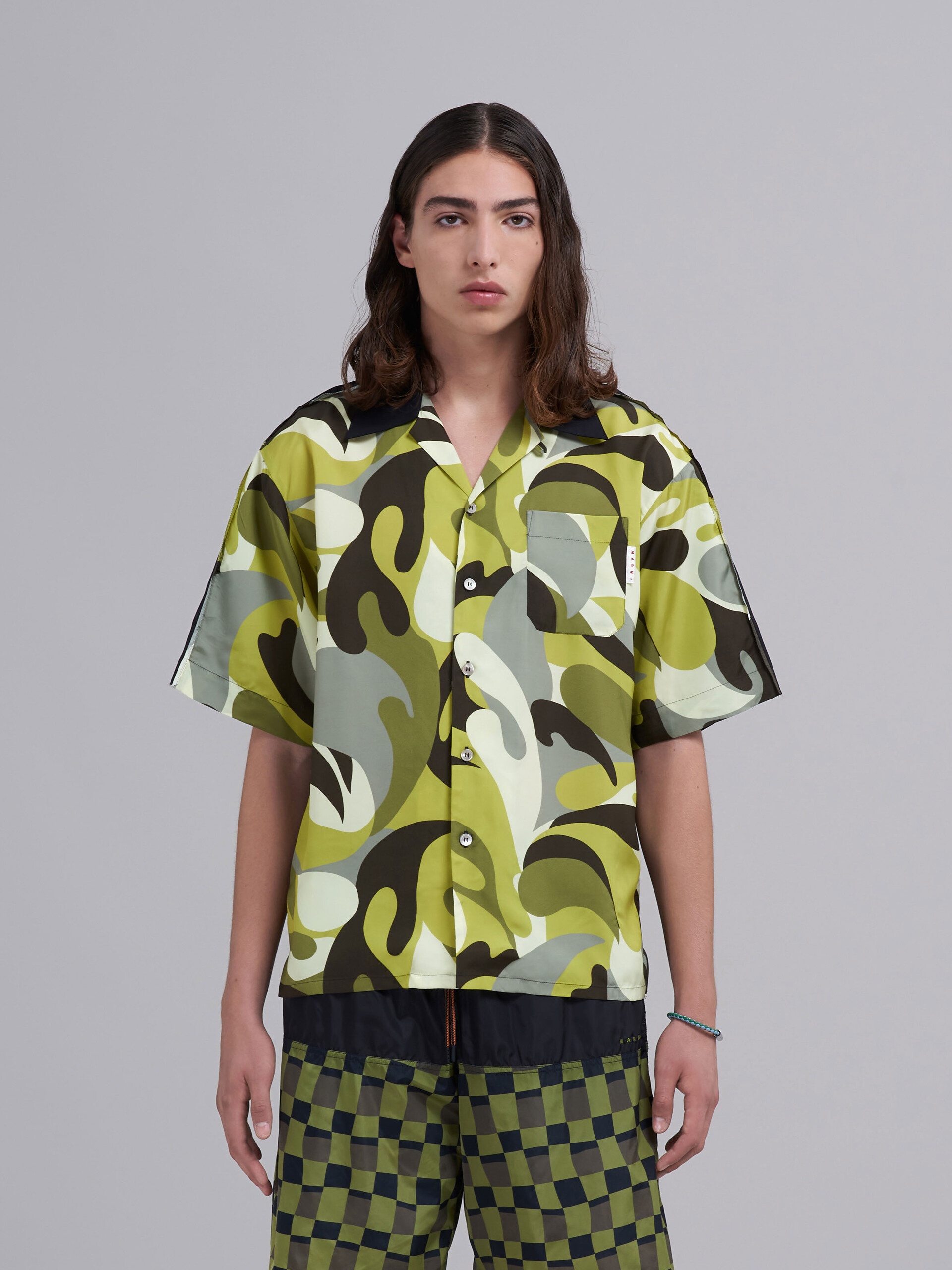 50S CAMO PRINT MIXED MATERIAL BOWLING SHIRT - 2