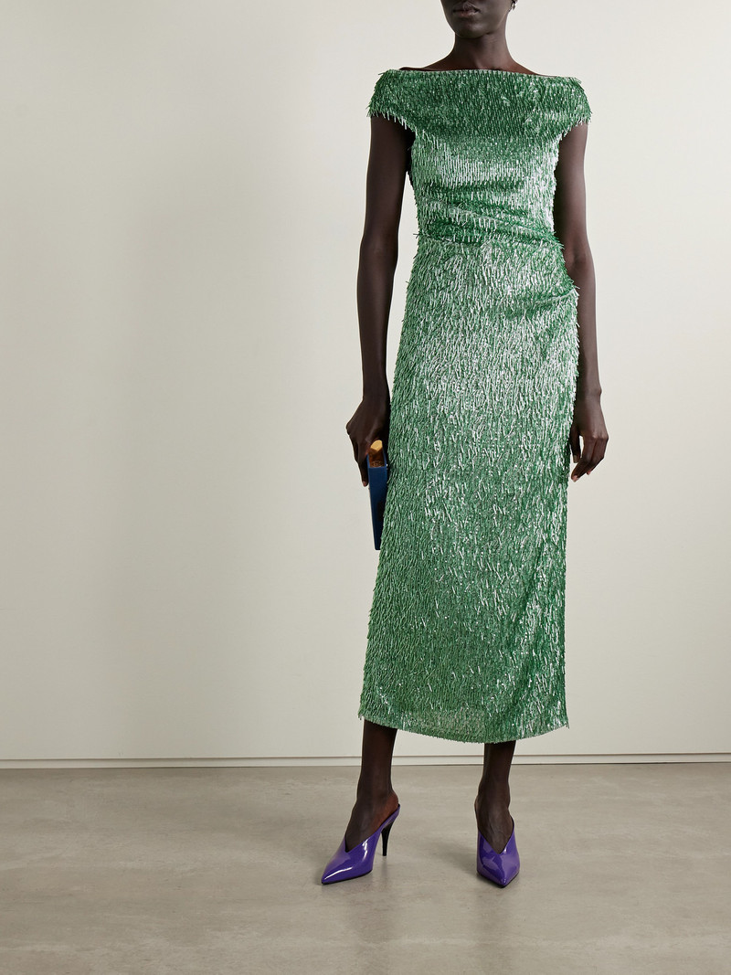 Erdem Off-the-shoulder Draped Embellished Tulle Midi Dress outlook