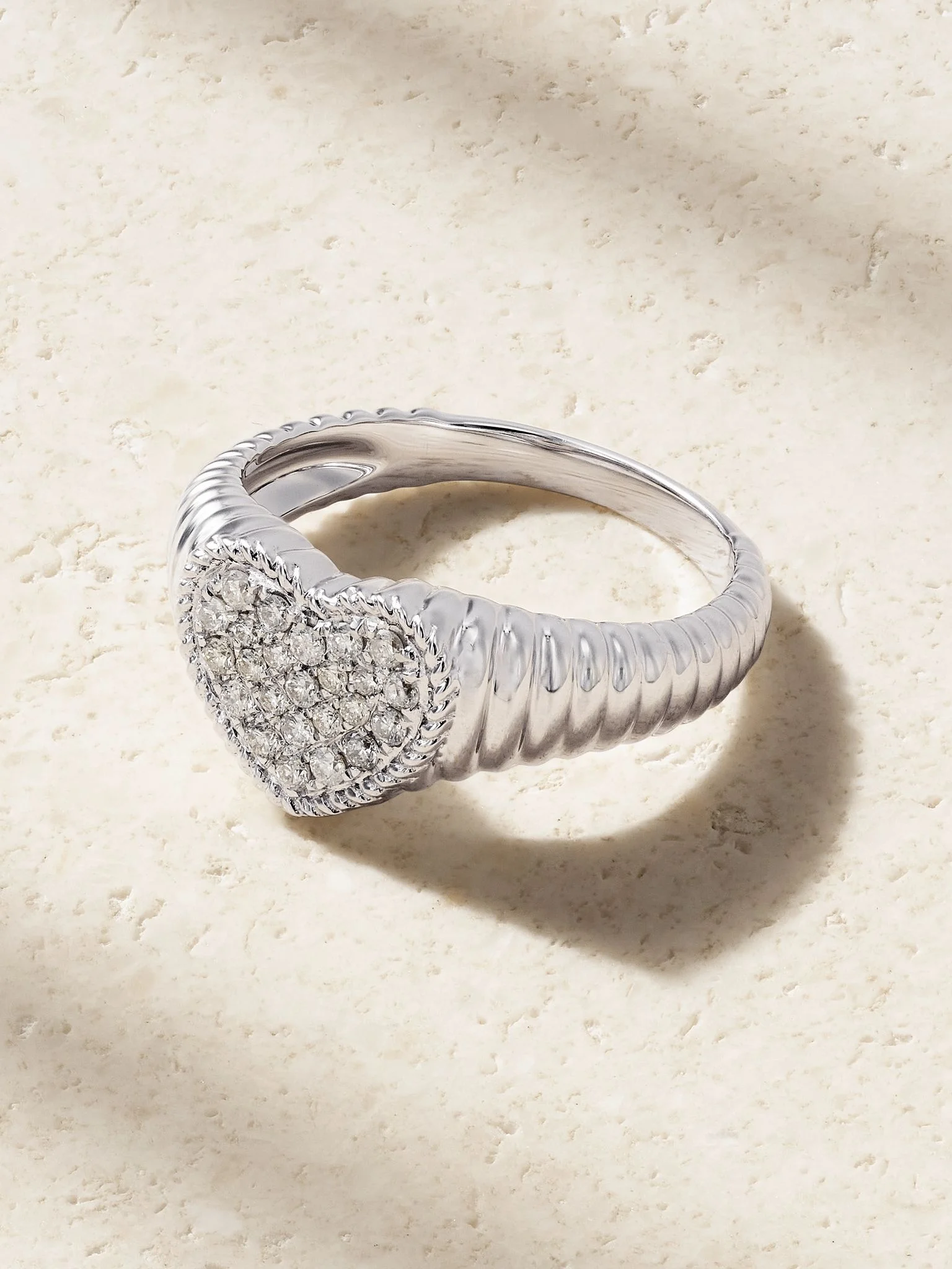 Baby Chevalière Coeur Berlingot 9-karat white gold diamond signet ring Silver - 1