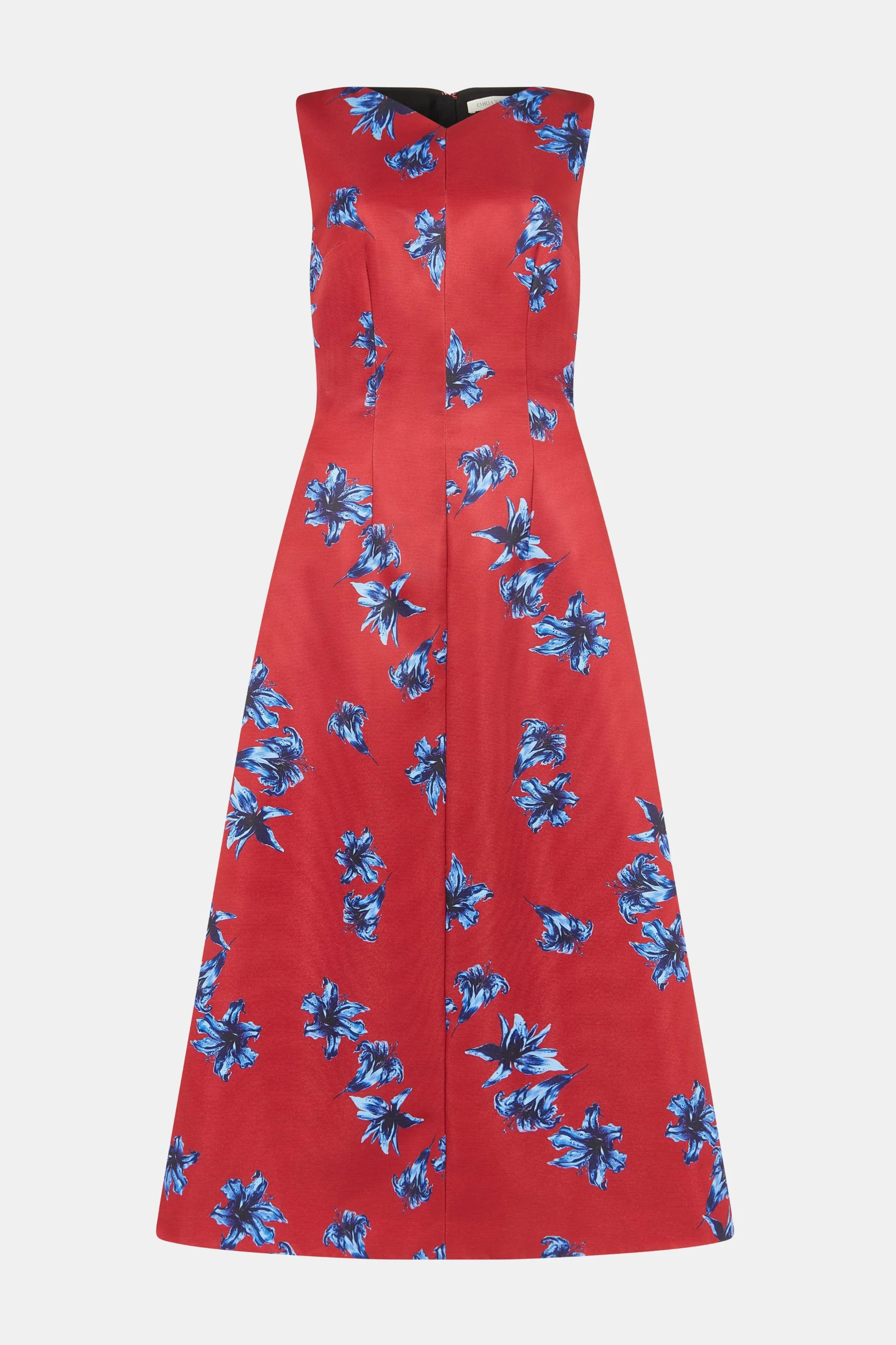 Octavie Dress In Red & Blue Festive Lillies Taffeta Faille - 1