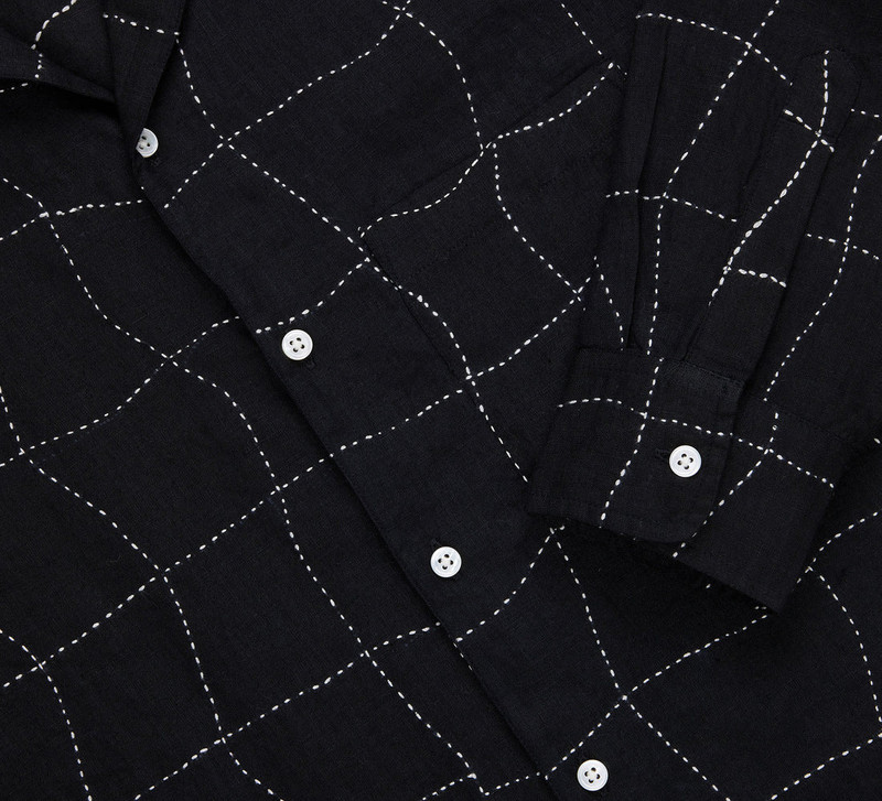 Loop Collar Shirt - Black Linen Drunk Chess 4