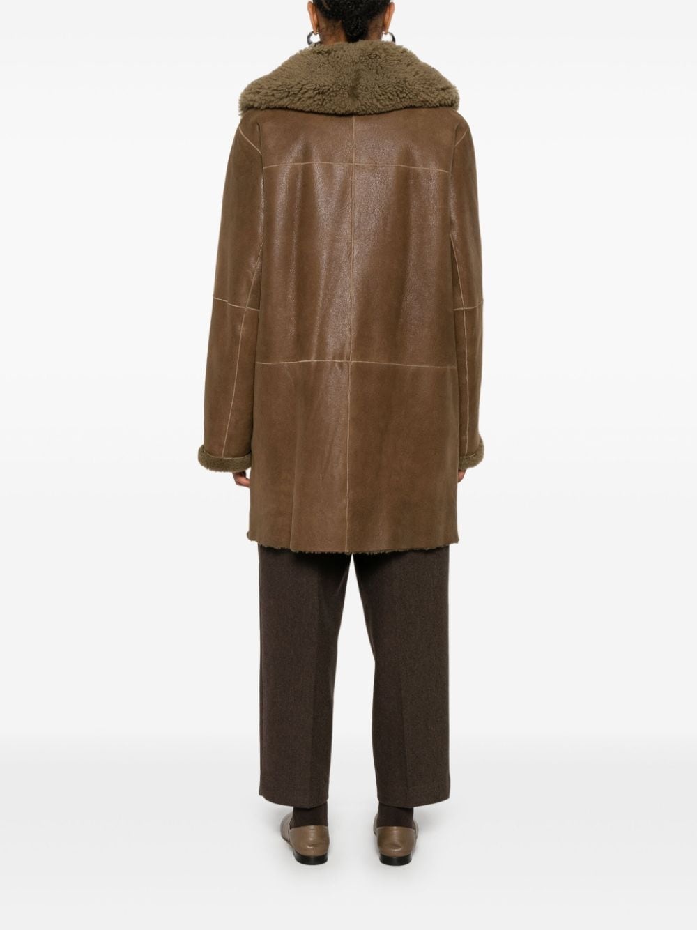 asymmetric shearling coat - 4