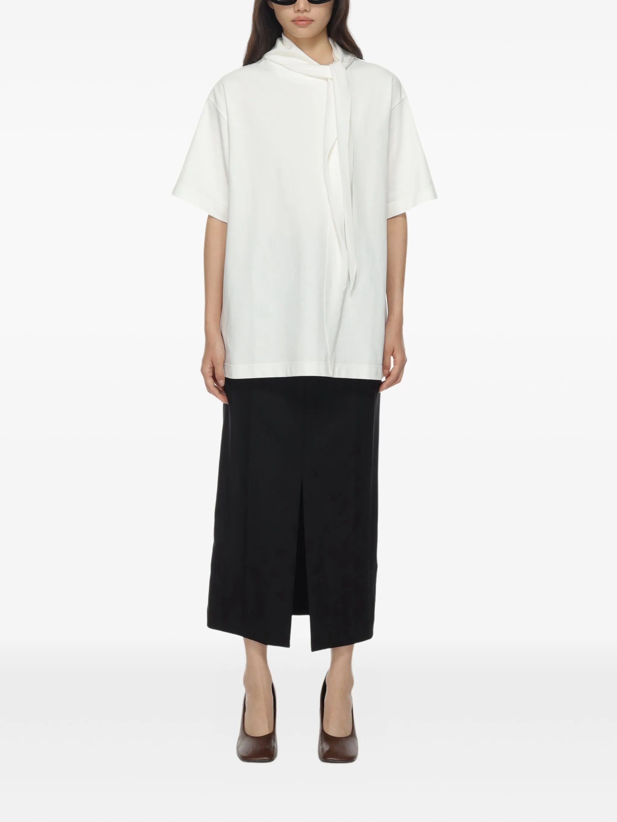 Carven Scarf-collar Cotton T-shirt - 2