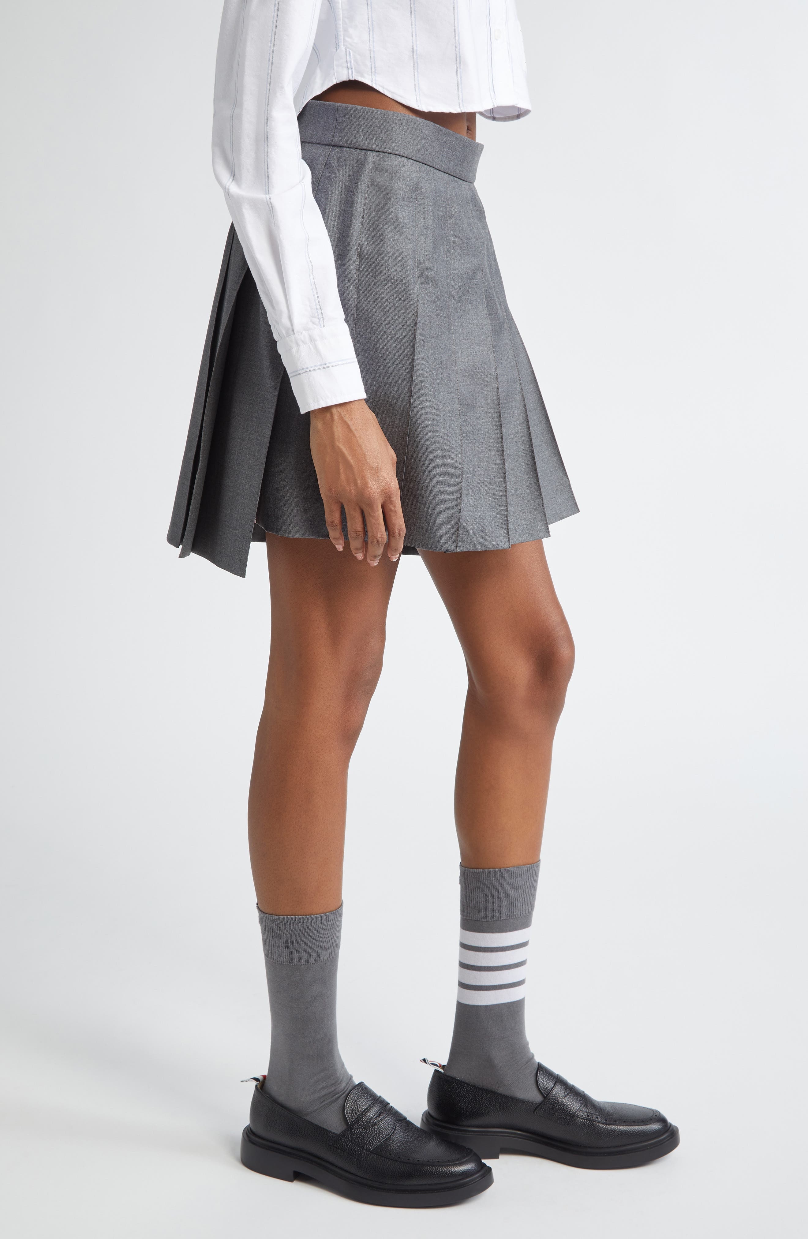 Thom Browne Drop Back Pleated Wool Miniskirt in Medium Grey at Nordstrom - 4