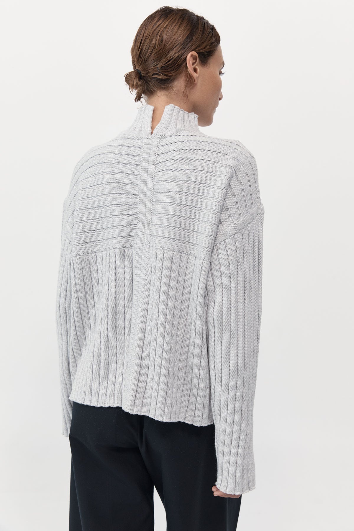 Mock Neck Rib Knit Jumper - Soft Grey - 4
