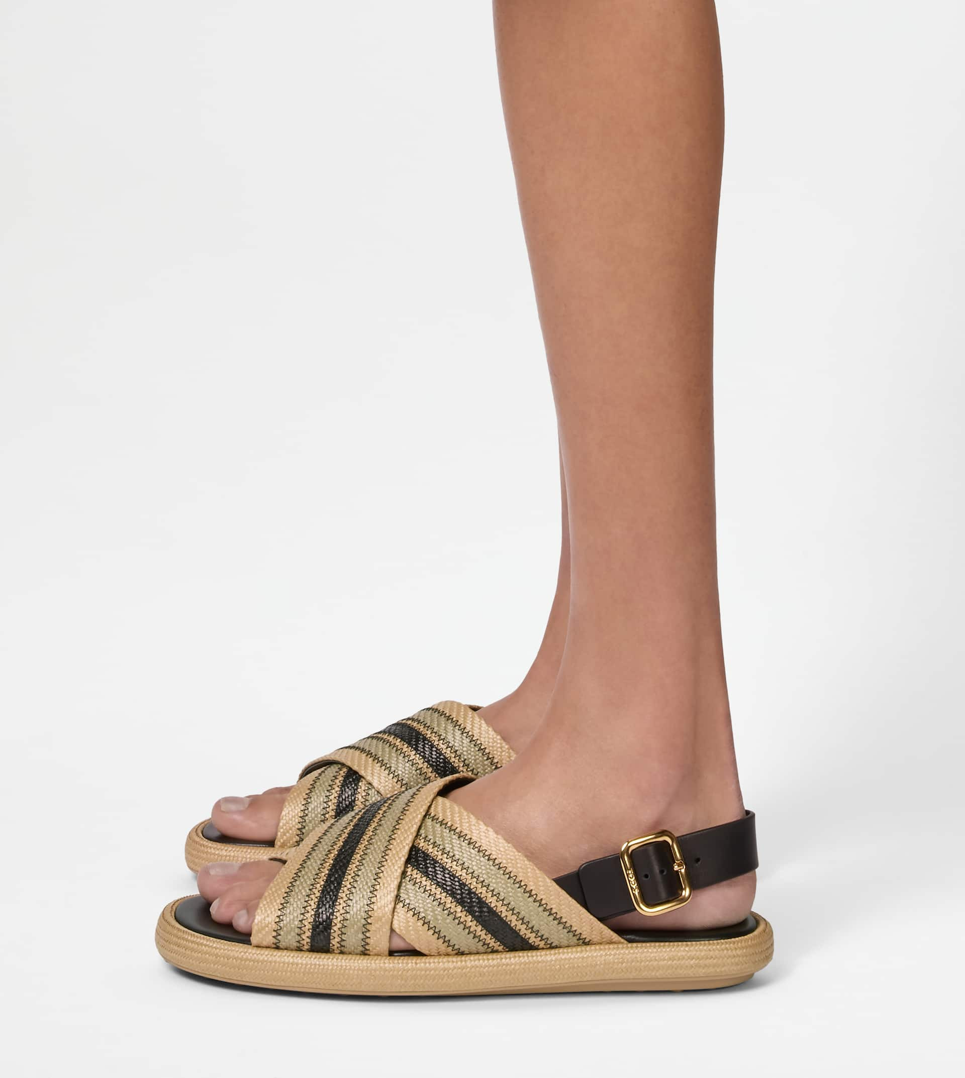 SANDALS IN FABRIC AND LEATHER - BEIGE, BLACK - 6