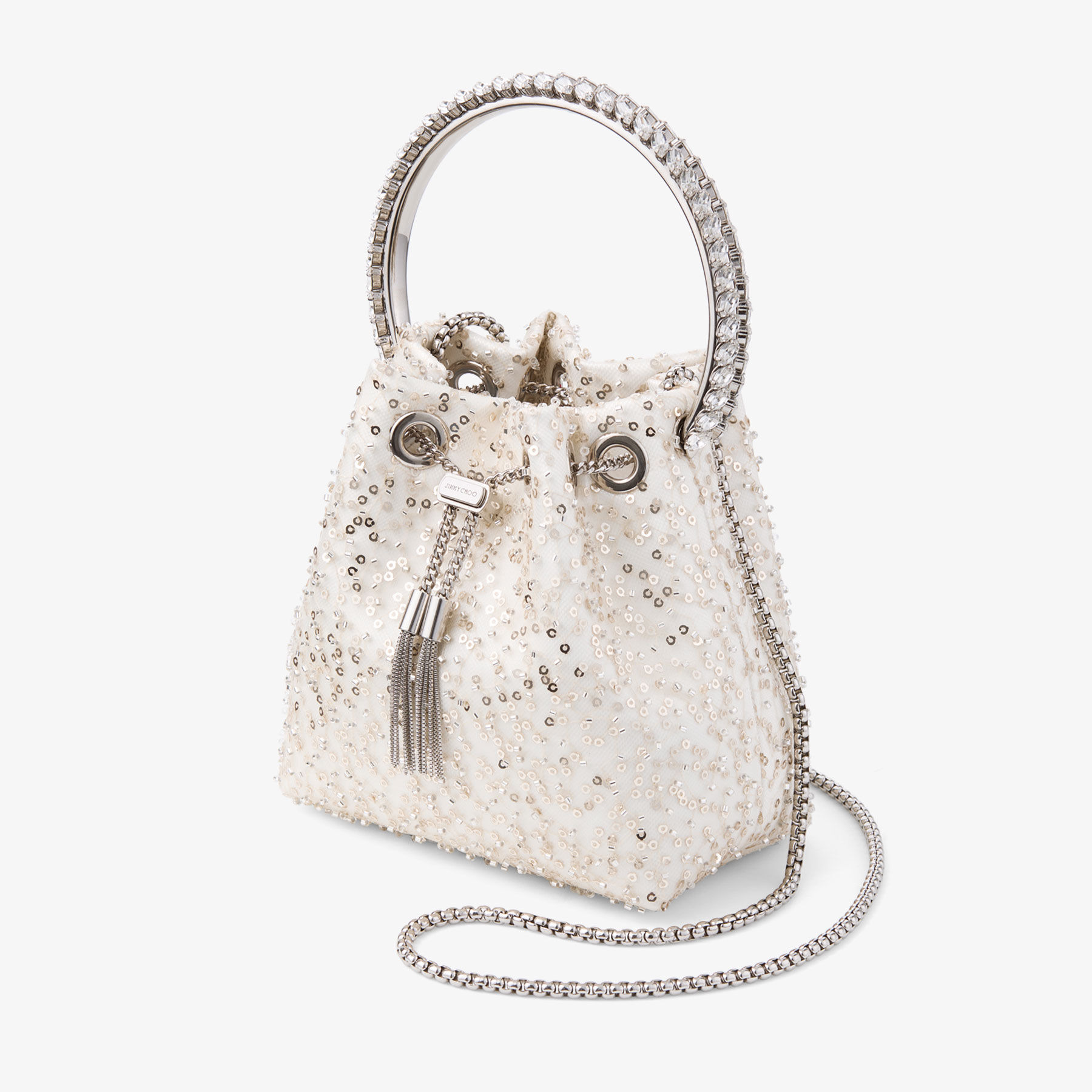 Bon Bon
Ivory Beaded Mesh Crystal Bag - 3