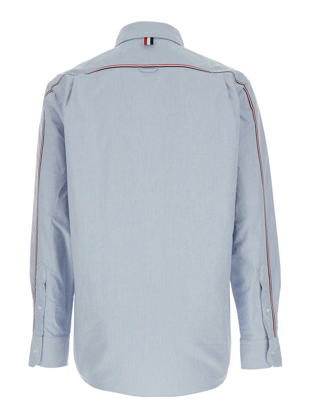 Thom Browne Men Light Blue Shirt With Button-Down Collar And Striped Rwb Detail On The Rear In Cotto - 2
