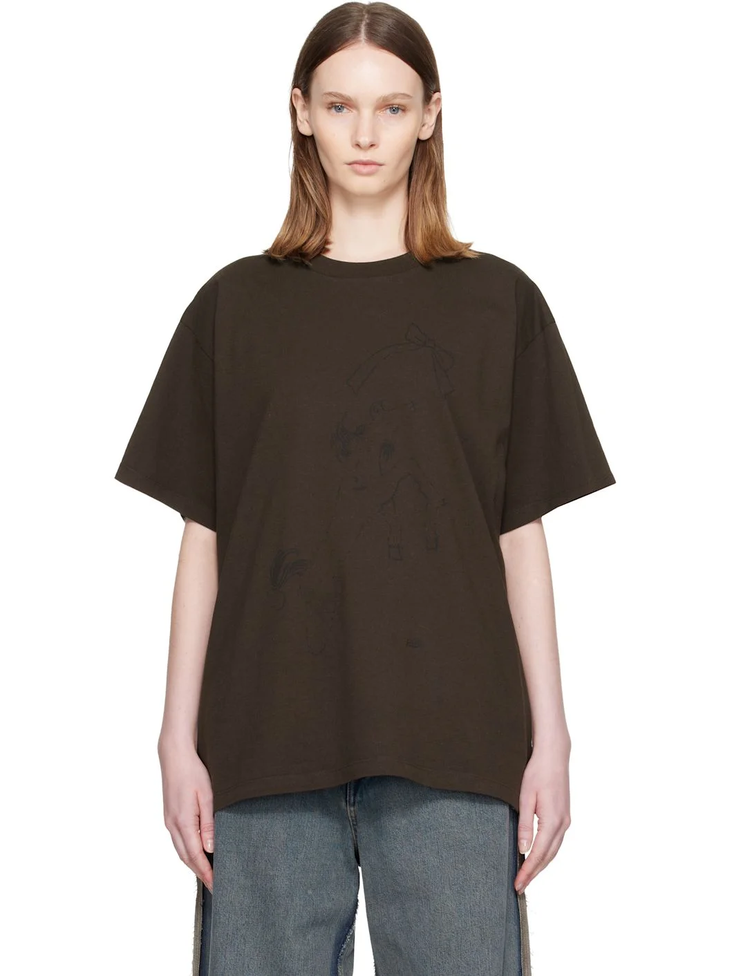 Brown Horse Print Cotton T-shirt - 1