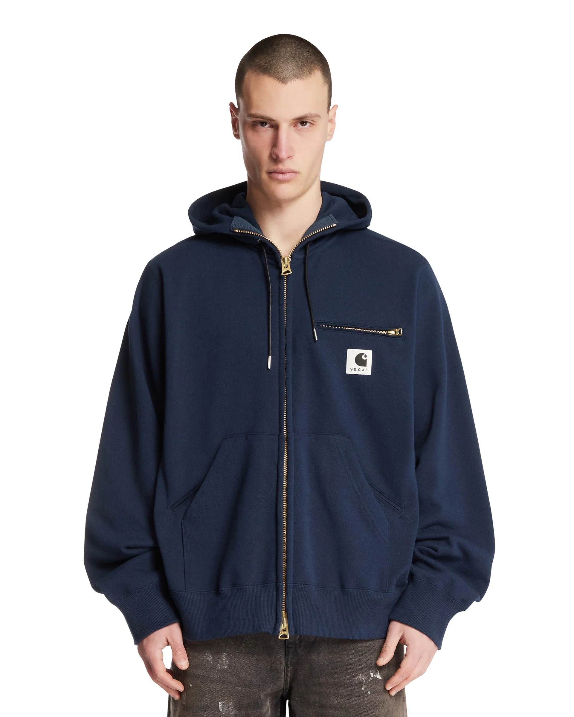 Sacai x Carhartt WIP Blue Cotton Jersey Hoodie - 1