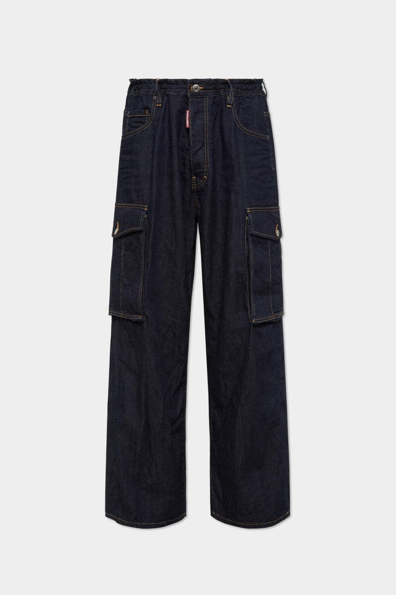 SUMMER LOVERS DARK WASH LOOSE CARGO JEAN - 1